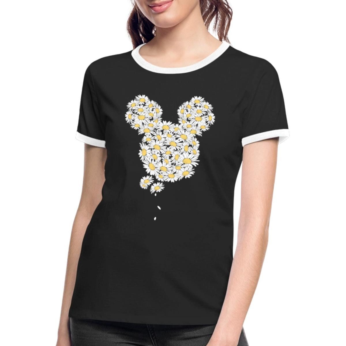 Spreadshirt T-Shirt Mickey & Minnie Mickey Mouse Gänseblümchen Frauen Kontrast T-Shirt (1-tlg)