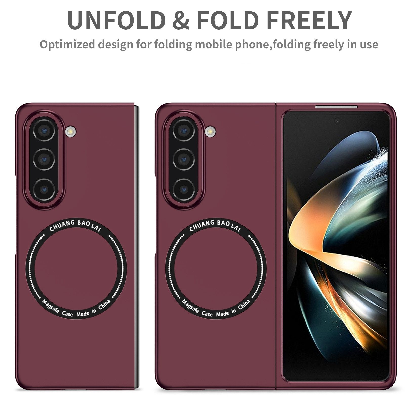 Wigento Handyhülle Für Samsung Galaxy Z Fold6 Magnet Magsafe Handy Schutz Hülle Weinrot, MagSafe faltbare Schutzhülle