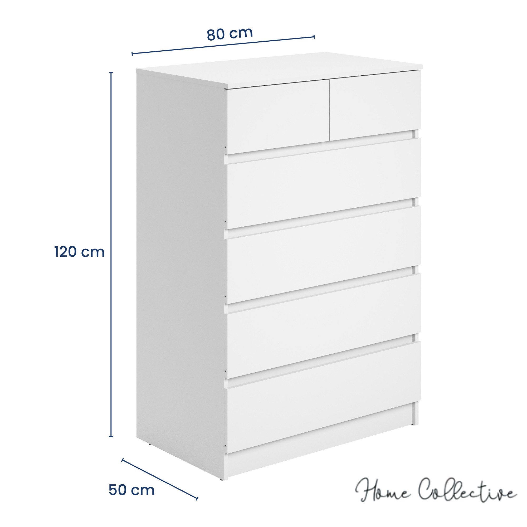 Home Collective Kommode Sideboard mit 6 Schubladen Highboard Schubladenschrank Made in Germany (Anrichte Schlafzimmer Wohnzimmer Flur Büro Organizer), Mehrzweckschrank 80 x 120 x 50 cm, weiß