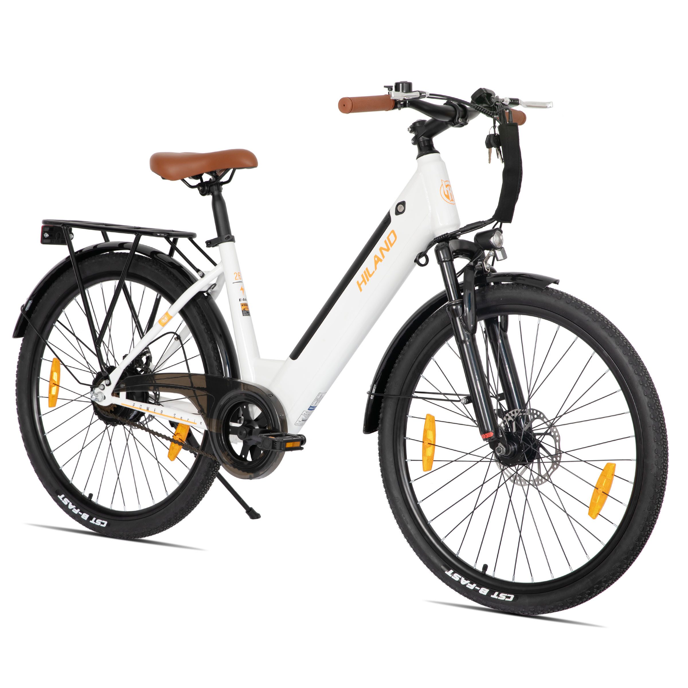 HILAND E-Bike E-Bike Trekkingrad 26 Zoll mit Gepäckträger für Alltag und Touren, Heckmotor, 280,8 Wh