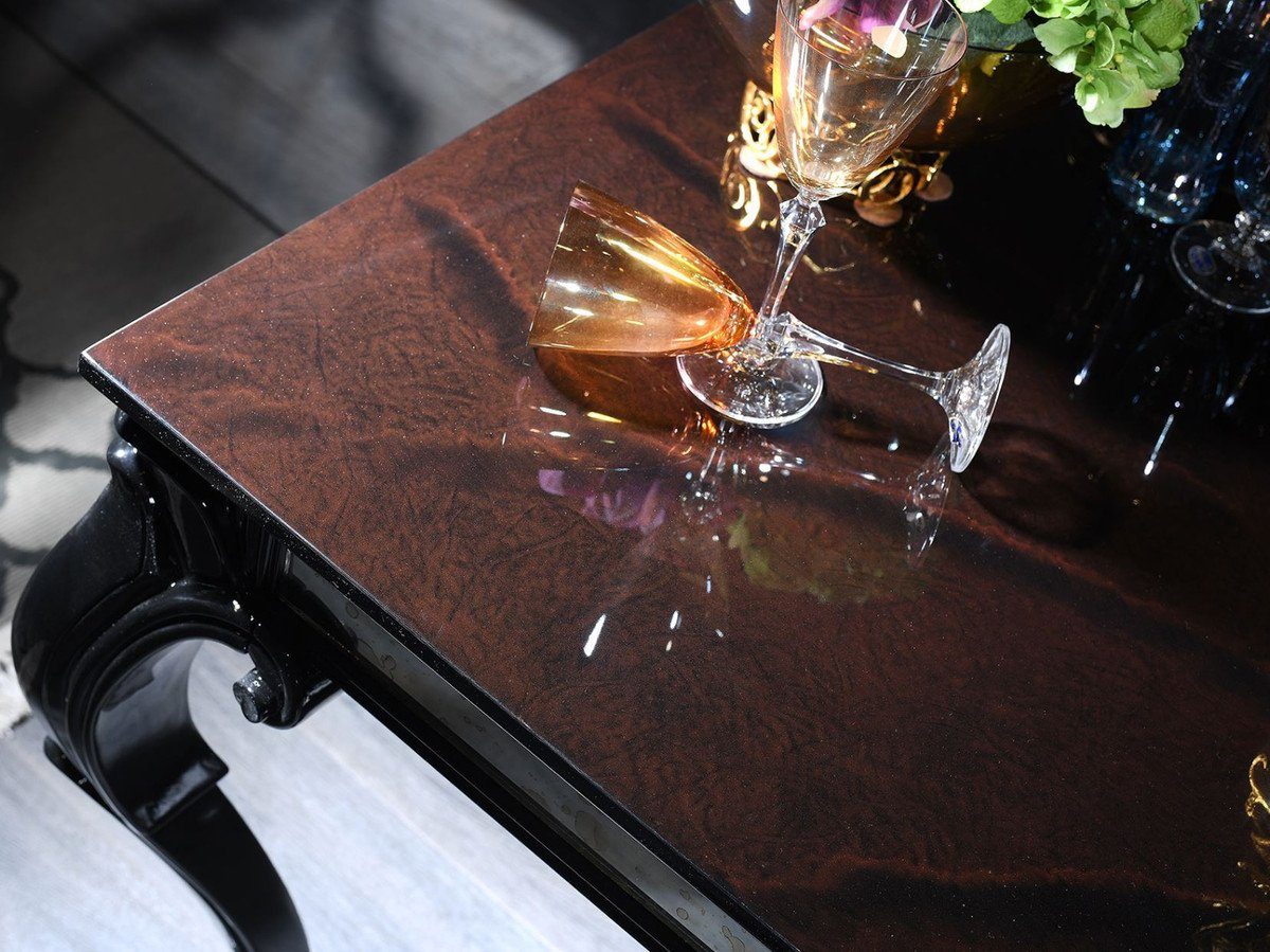 Qualität Beistelltisch Braun Padrino Beistelltisch Barock Tisch - 65 Luxus cm H. Glasplatte 65 - Spiegelglas mit x Casa / x Edler 57 Luxus Schwarz und Massivholz