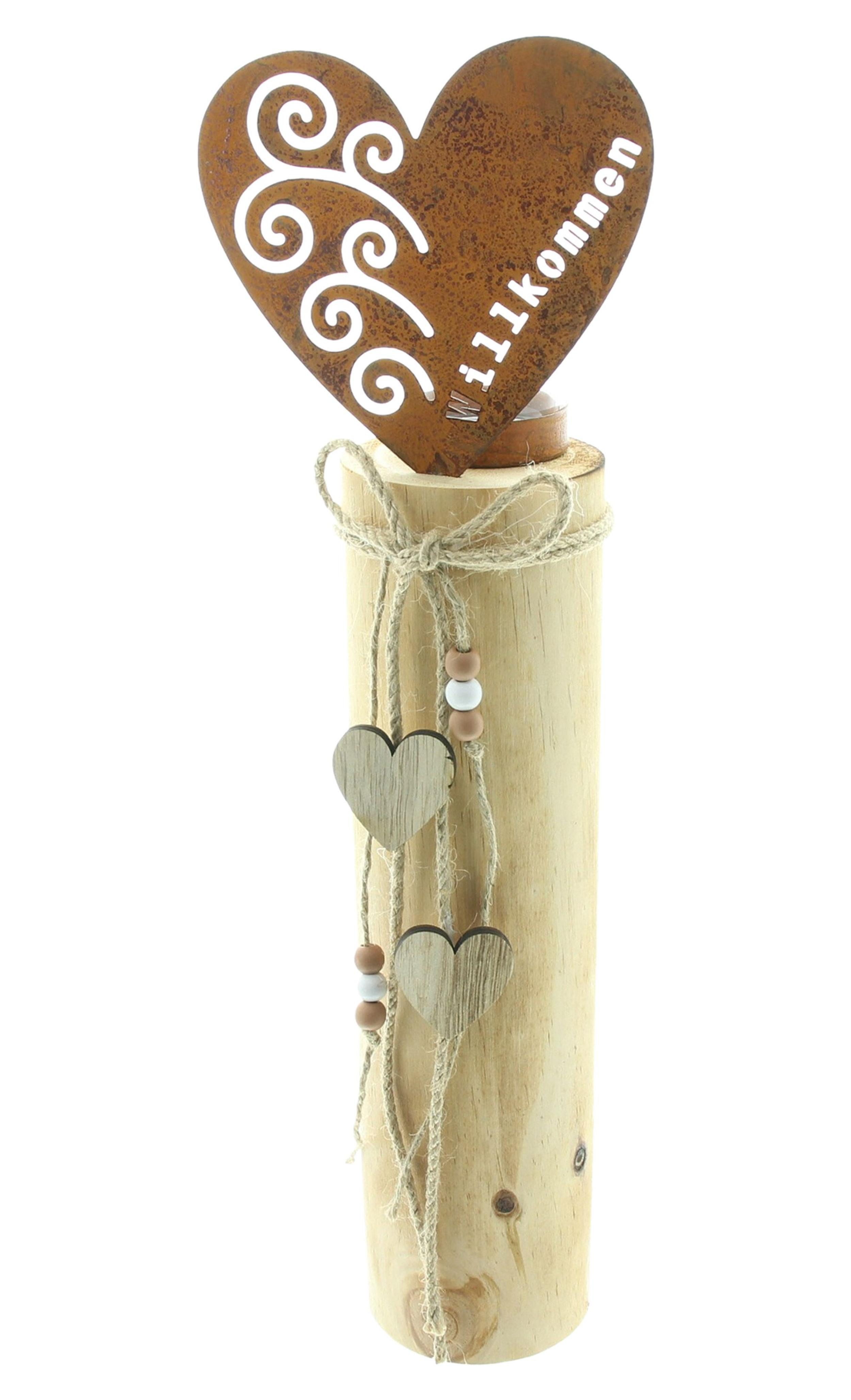 Windlicht Windlichtsäule Herz Holz & Metall Rost – Bodenwindlicht