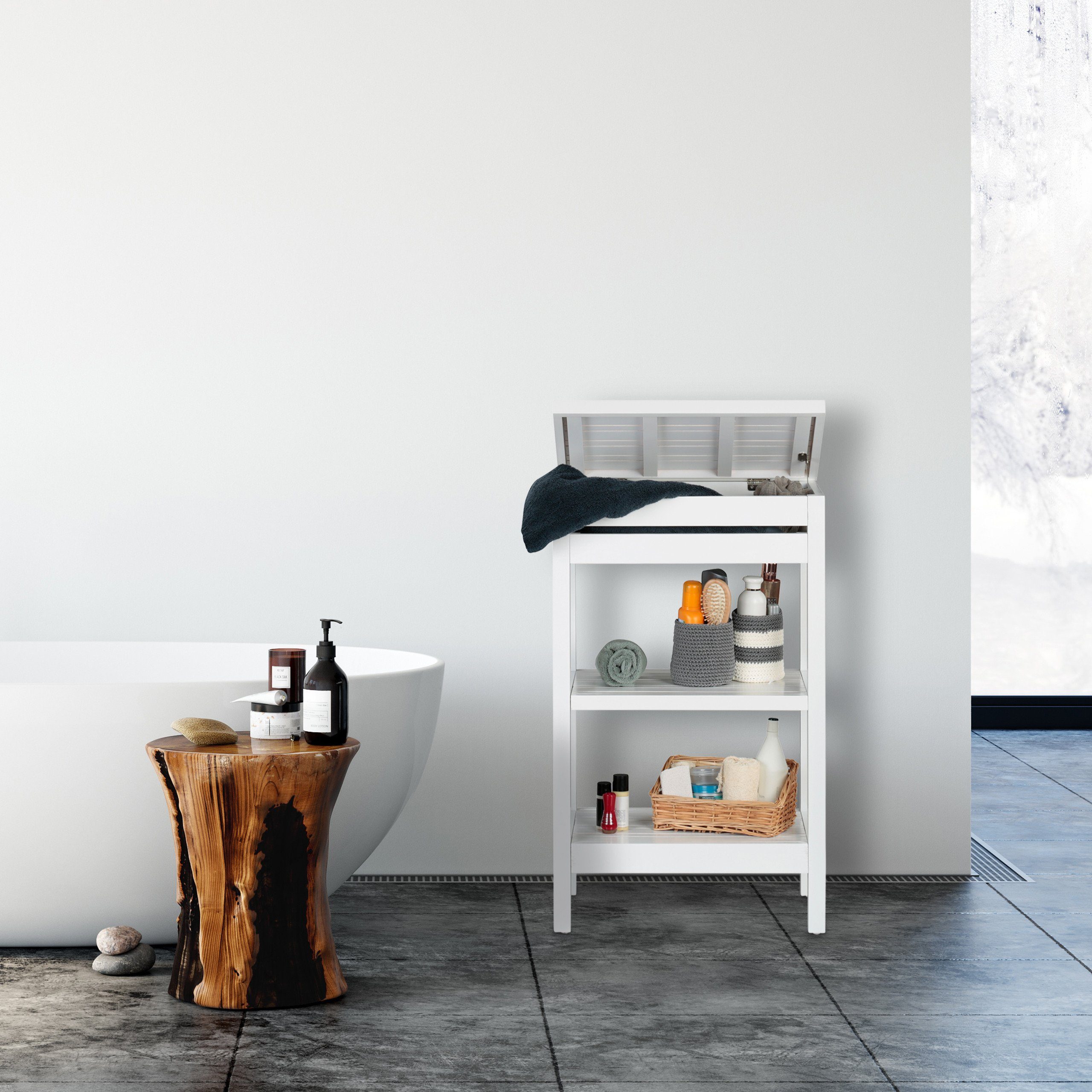 relaxdays Badregal Bambus weiß günstig online kaufen