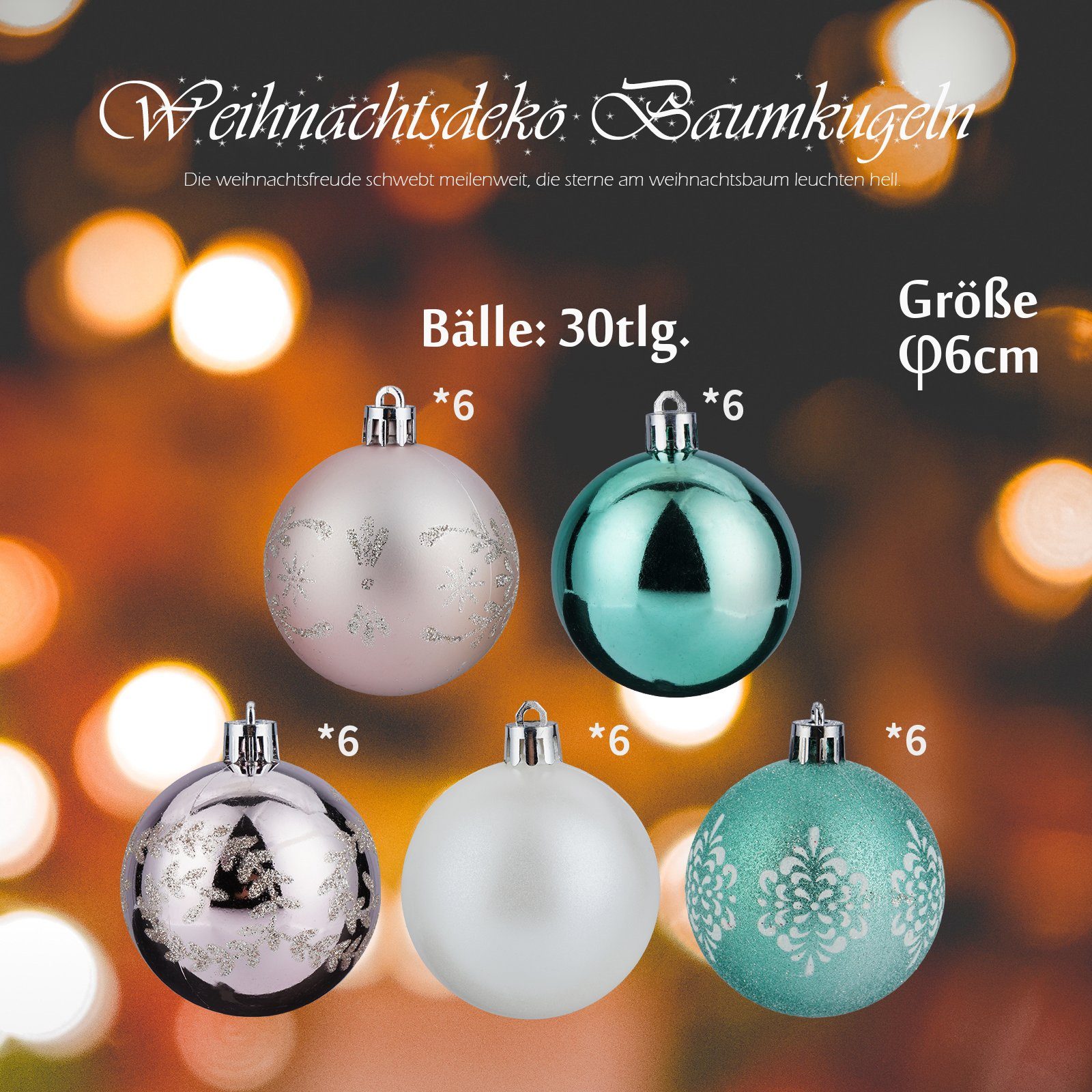 Ø6cm 30 Weihnachtskugel, Weihnachtsbaumkugel 30tlg.-2 KAHOO Christbaumschmuck bis 103tlg.