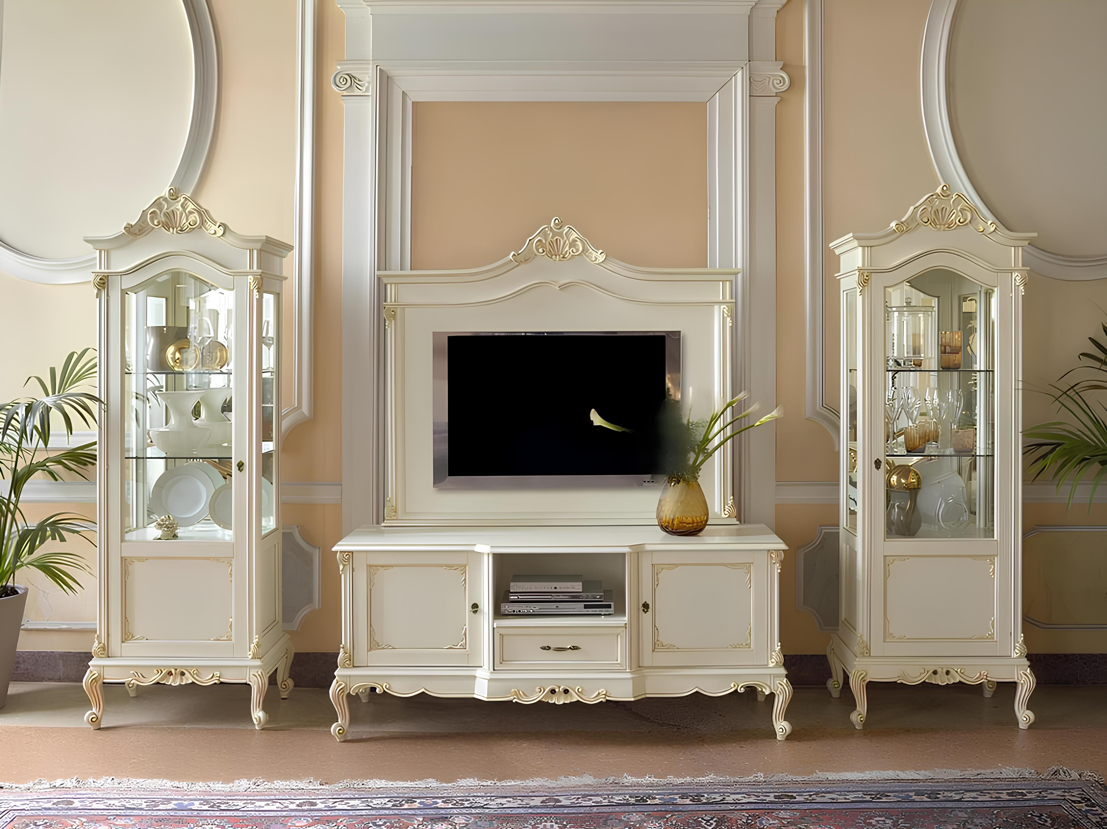 JVmoebel Wohnwand Klassische Wohnkombination in Weiß mit Vitrinen und Sideboard, Made in Europa