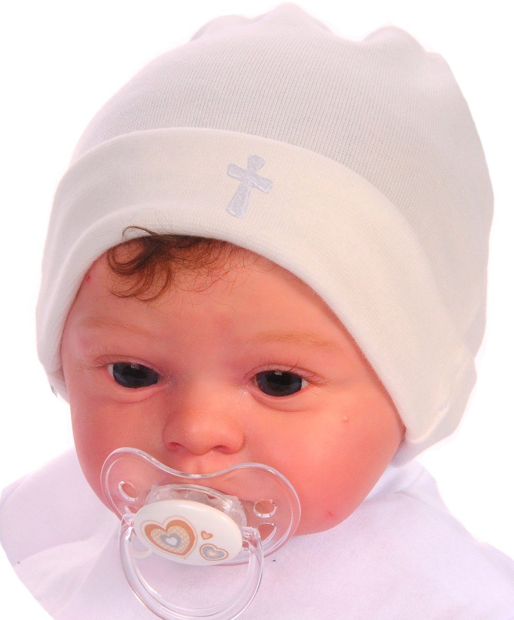 Mütze Weiß La Neugeborene Kinder für und Bortini Taufmütze Baby Erstlingsmütze
