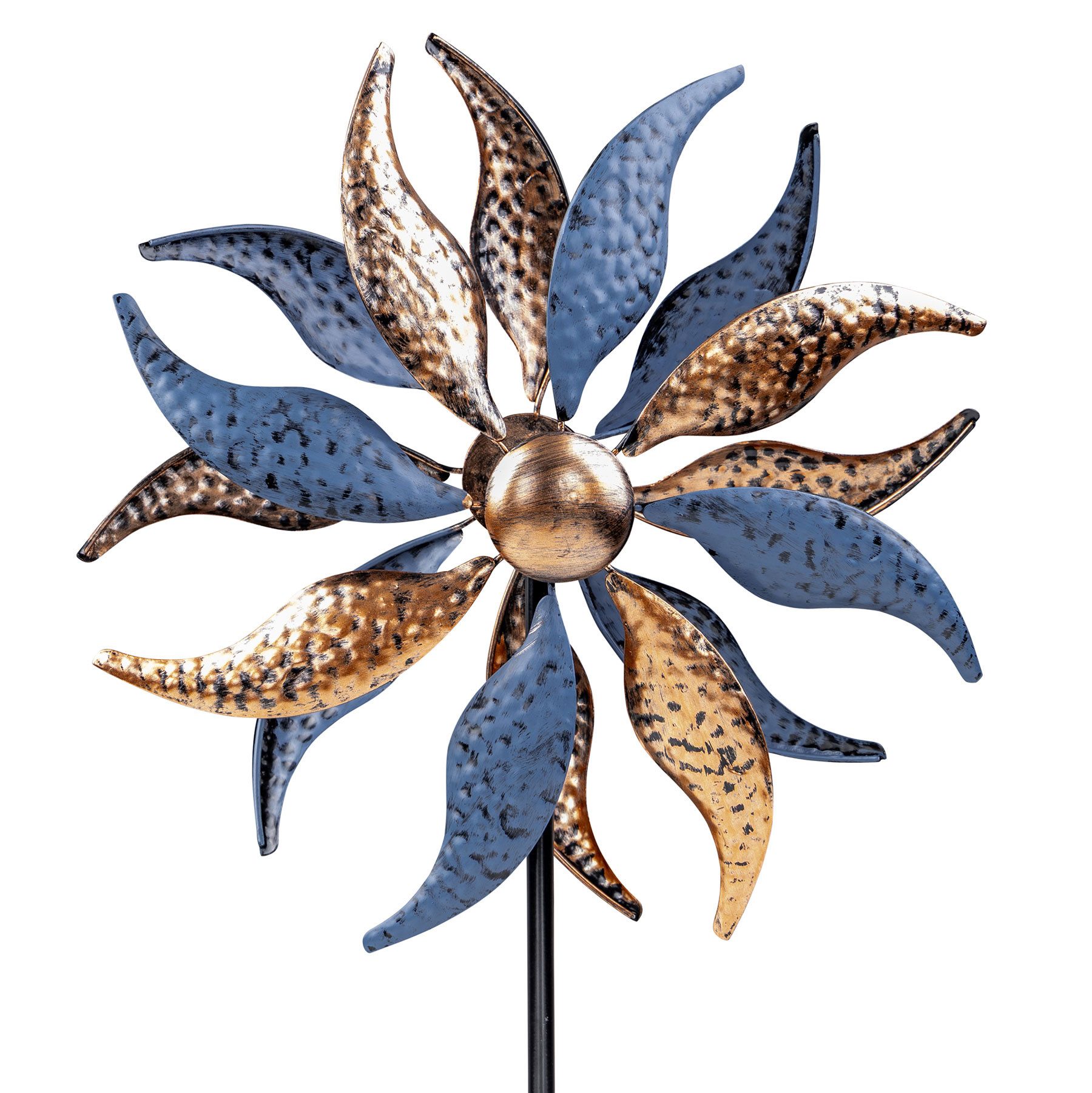 Levandeo® Deko-Windrad, Gartenstecker Windrad H123cm Metall Gold Blau Windmühle