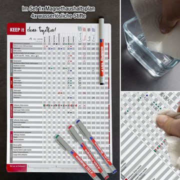 TOBJA Magnettafel Haushaltsplaner magnetisch inkl. 4 Markenstifte, (Spar-Set), Aufgabenplaner A4 Whiteboard Haushaltsplan Familie mit Kinder