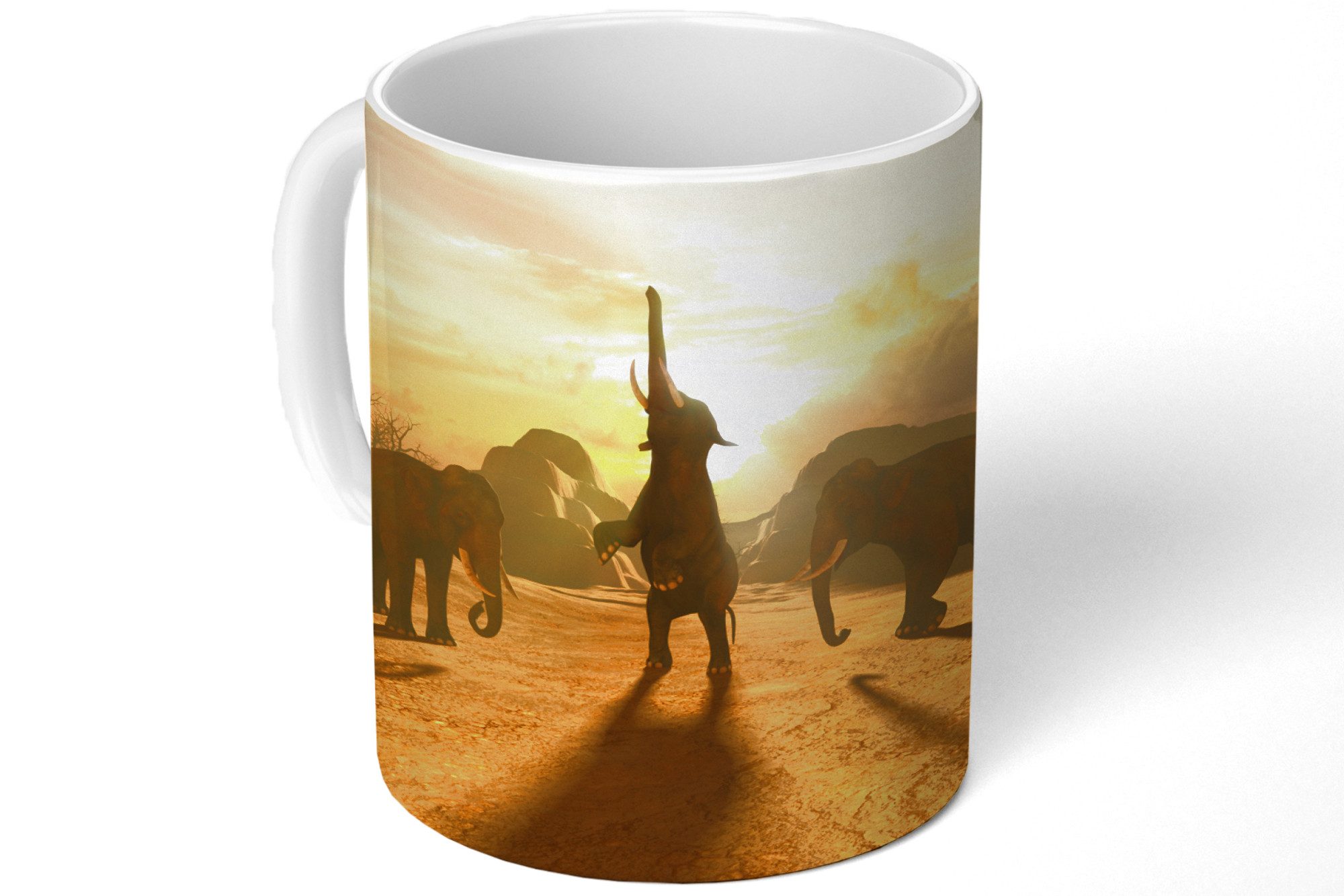 MuchoWow Tasse Elefant - Gold - Illustration, 1-tlg., Keramik, Kaffeetassen, Teetasse, Becher, Kaffeebecher, Geschenk