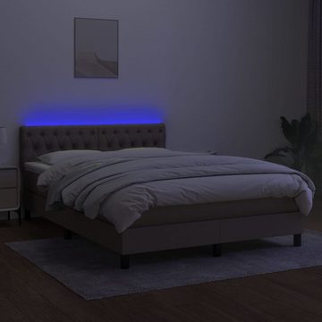 vidaXL Bettgestell Boxspringbett mit Matratze LED Taupe 140x200 cm Stoff Bett Bettgestel