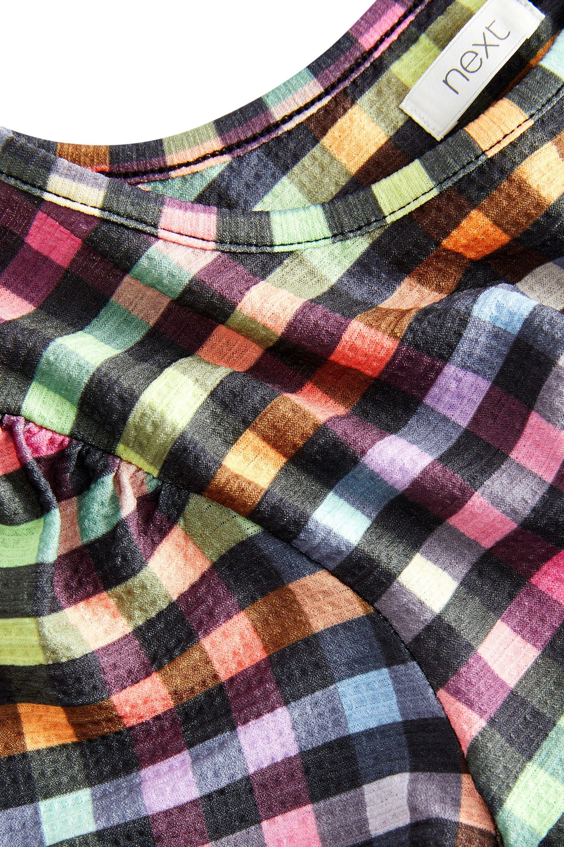 Kurzärmeliges Jerseykleid in Knitteroptik Next Check Jersey aus Black/Pink/Green/Multi Gingham (1-tlg) Kleid