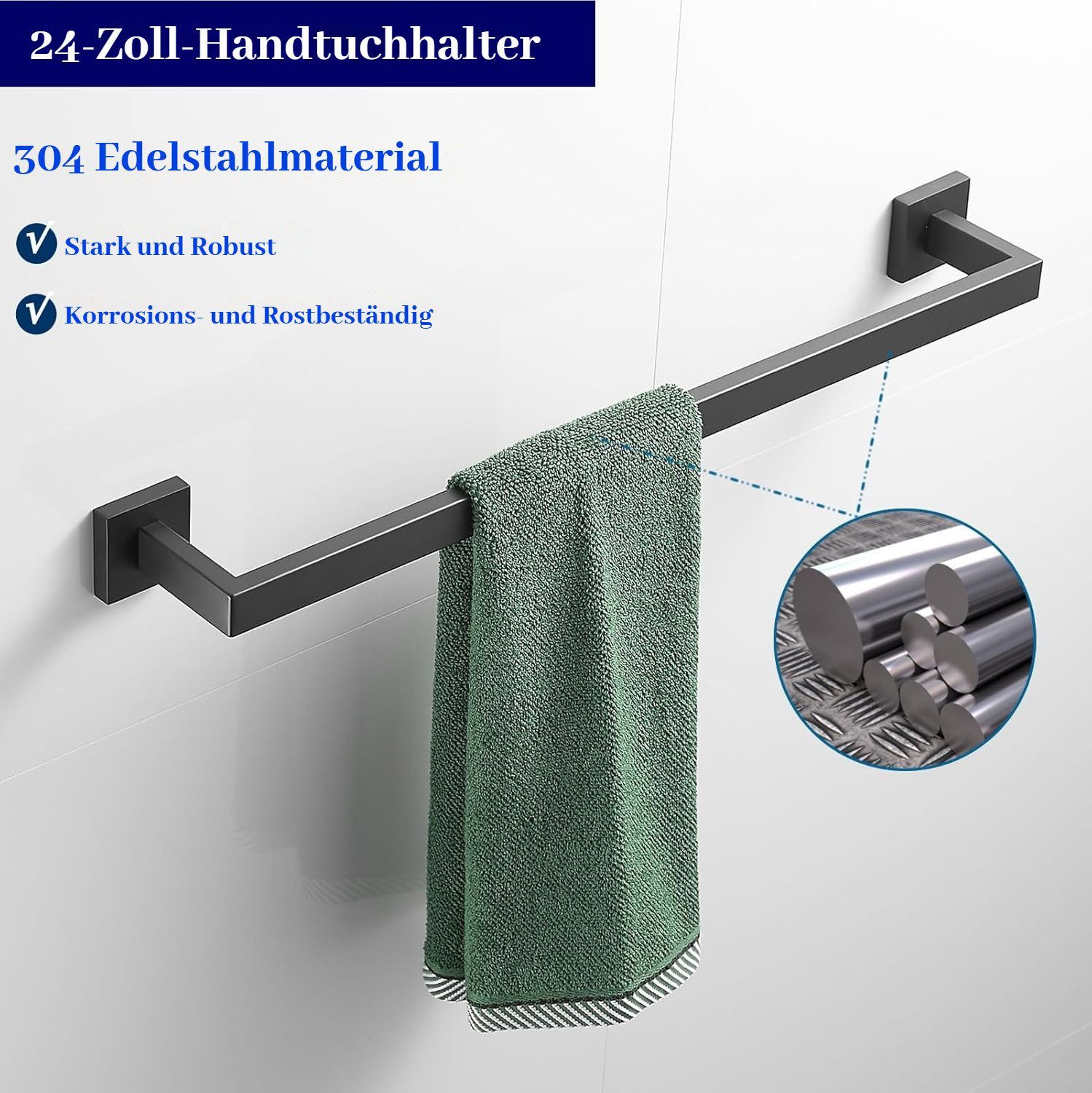 BlingBin Badezimmer-Set Edelstahl Matt Handtuchhalter Set 5 Stücke 60CM Handtuchhalter, (5tlg, 5-St), 5-teiliges Bad Hardware Set, Perforiert, Wandmontage, Küch – Bild 2 von 5