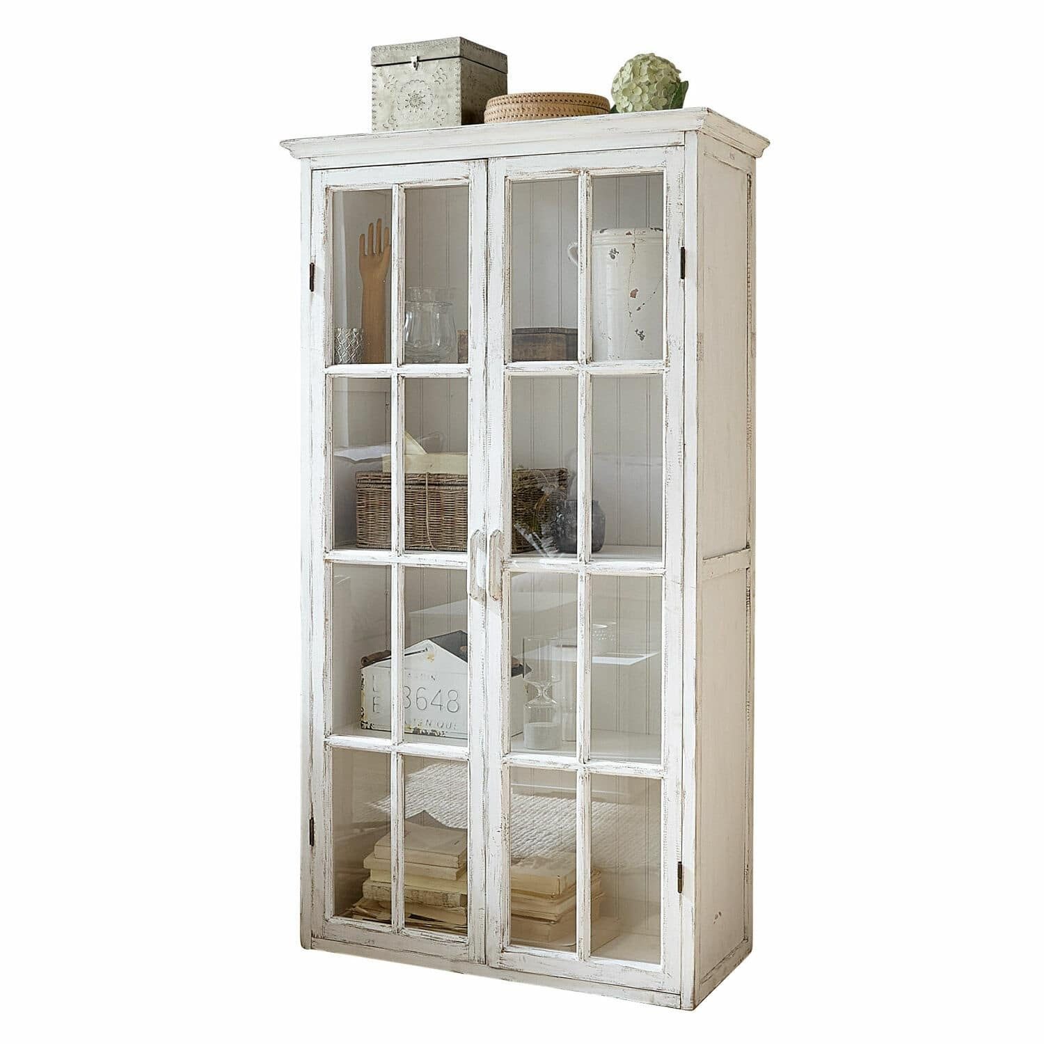 Mirabeau Vitrine charmanter Vitrinenschrank Keanu aus Kiefernholz im Shabby günstig online kaufen