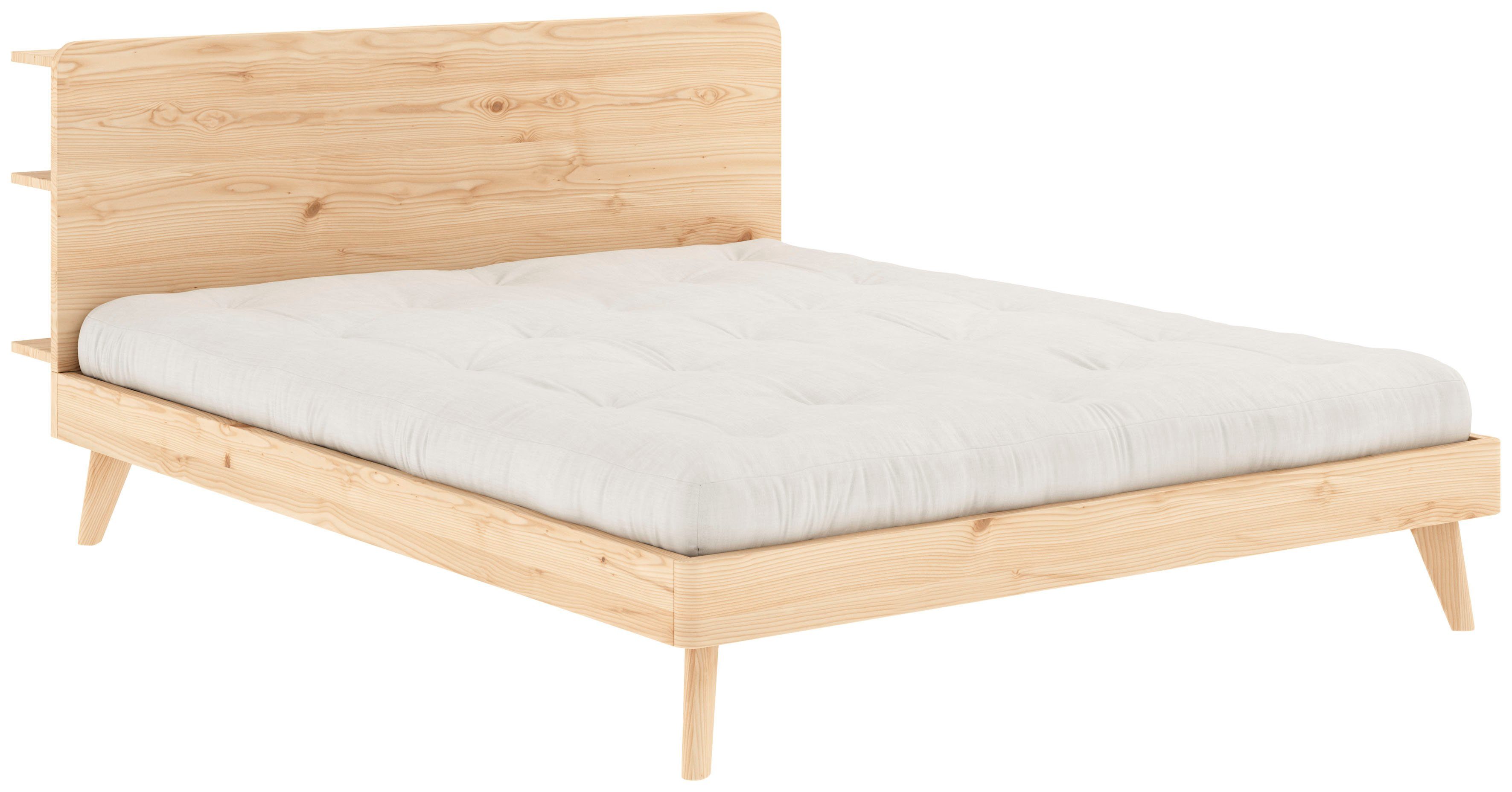 Karup Design Bettgestell RETREAT BED, aus Kiefer massiv mit Lattenrost, Kopfteil mit 3 Ablagen