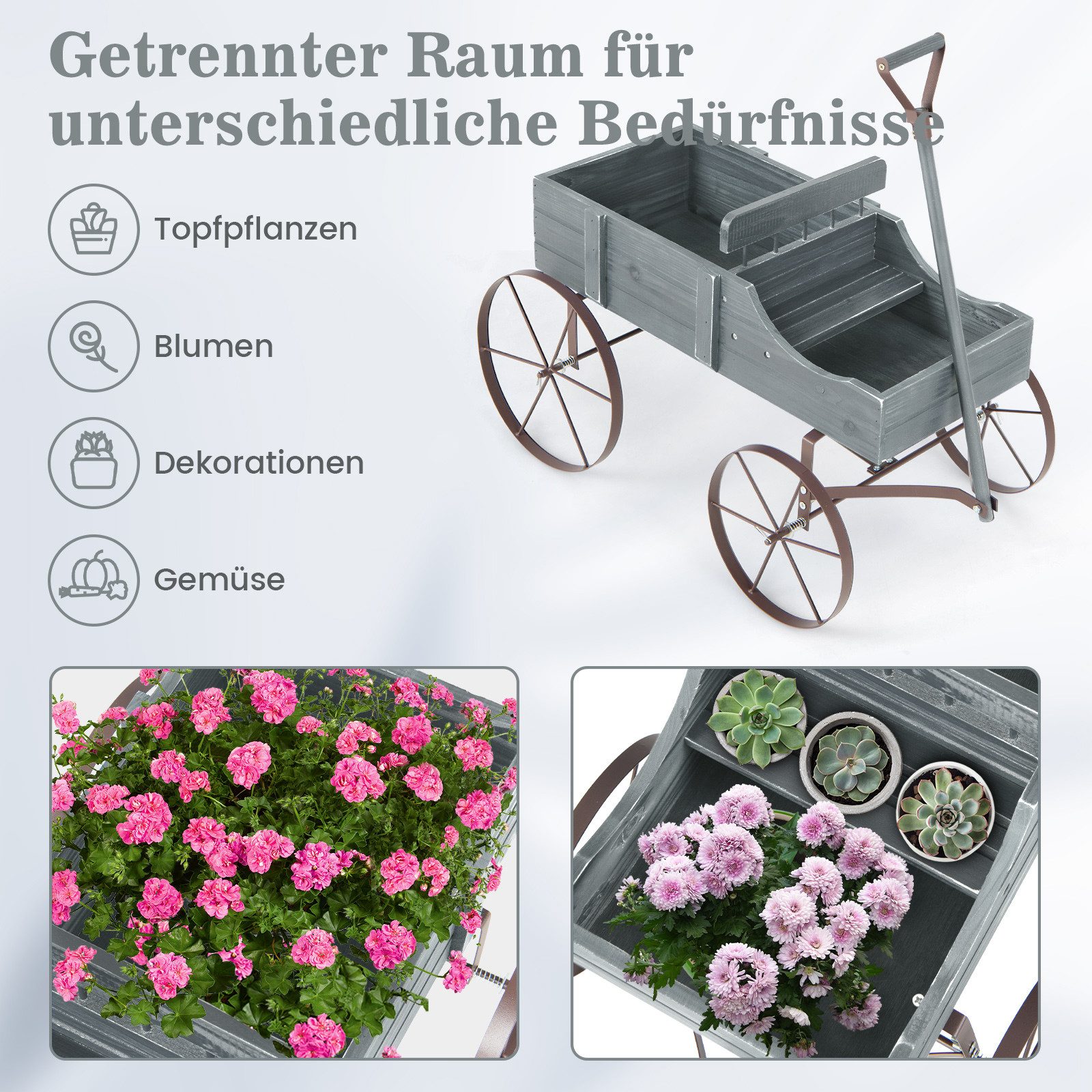 COSTWAY Blumenständer, Pflanzwagen mit 4 Metallrädern günstig online kaufen