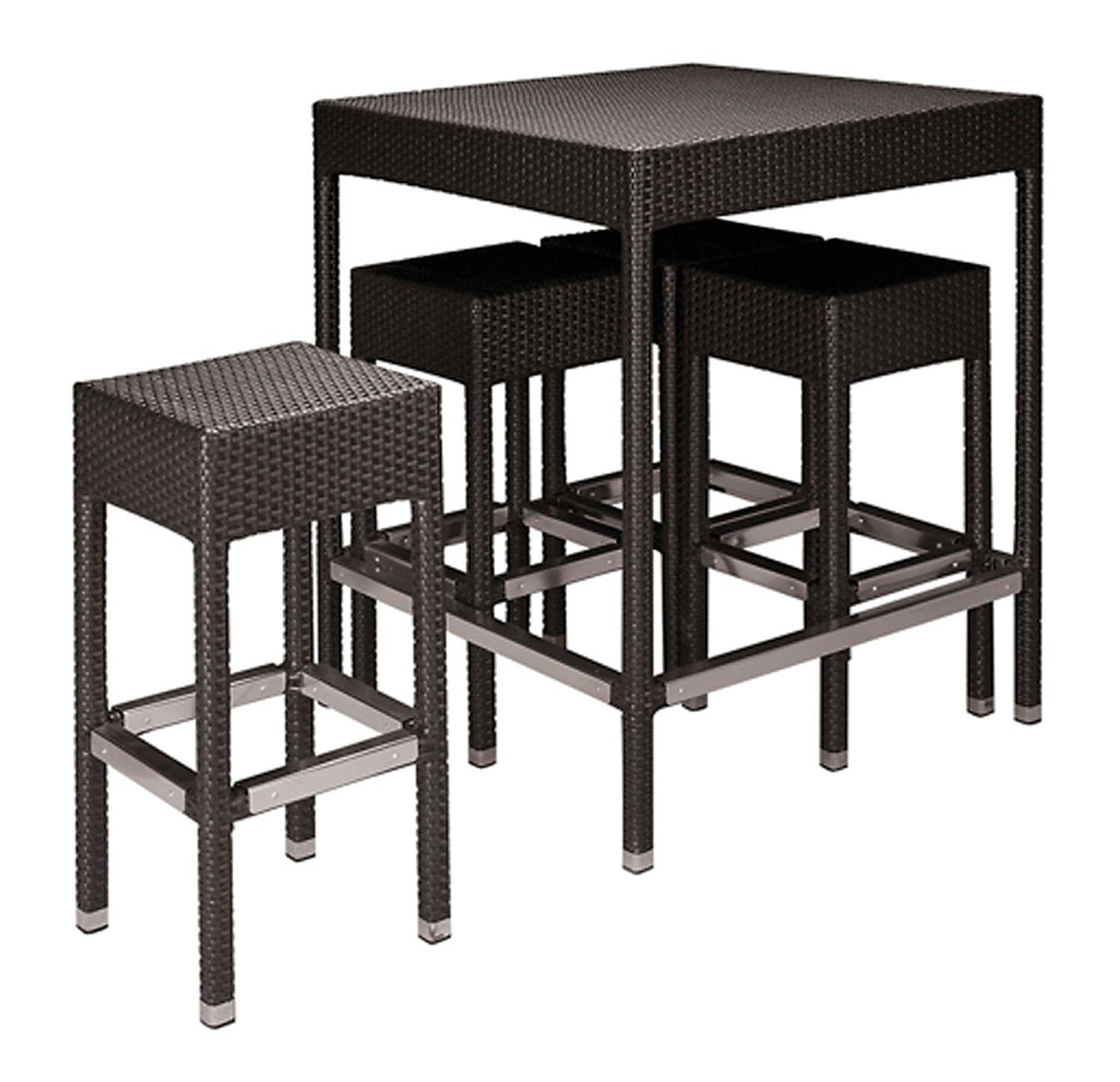 Konway Garten-Essgruppe, KONWAY® Polyrattan Bar Set Möbel schwarz Stehtisch Barhocker  Tisch