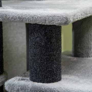 PawHut Haustiertreppe 3/4-stufige höhenverstellbare Katzentreppe, Grau (Set, 1-St., mit Schlafhöhle 2 in 1 praktische), 60L x 40B x 66H cm