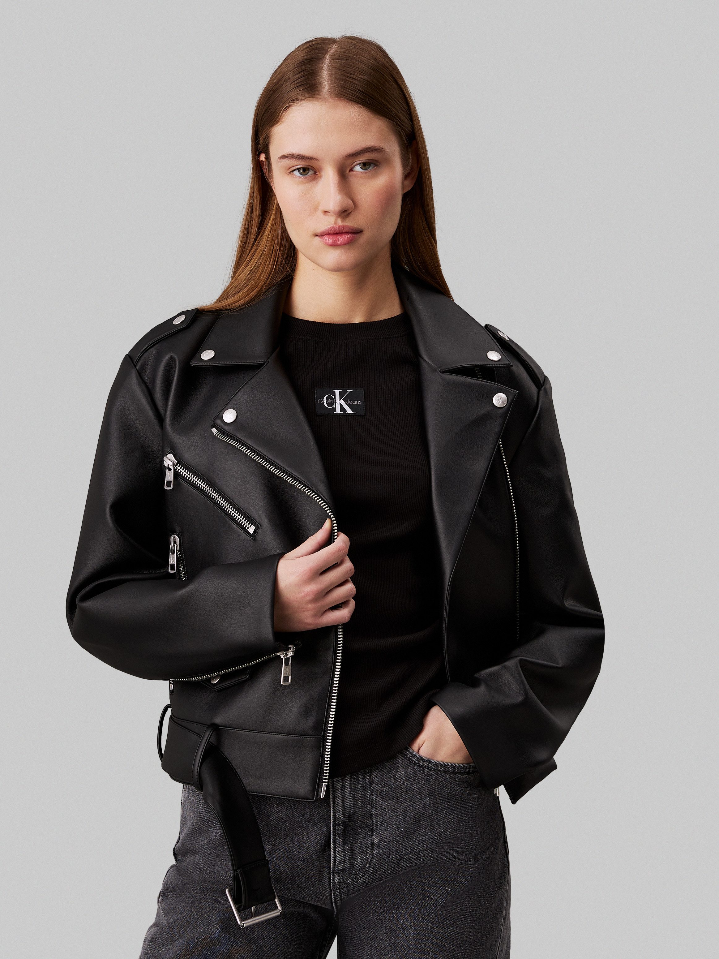 Black leather jacket calvin klein new arrivals