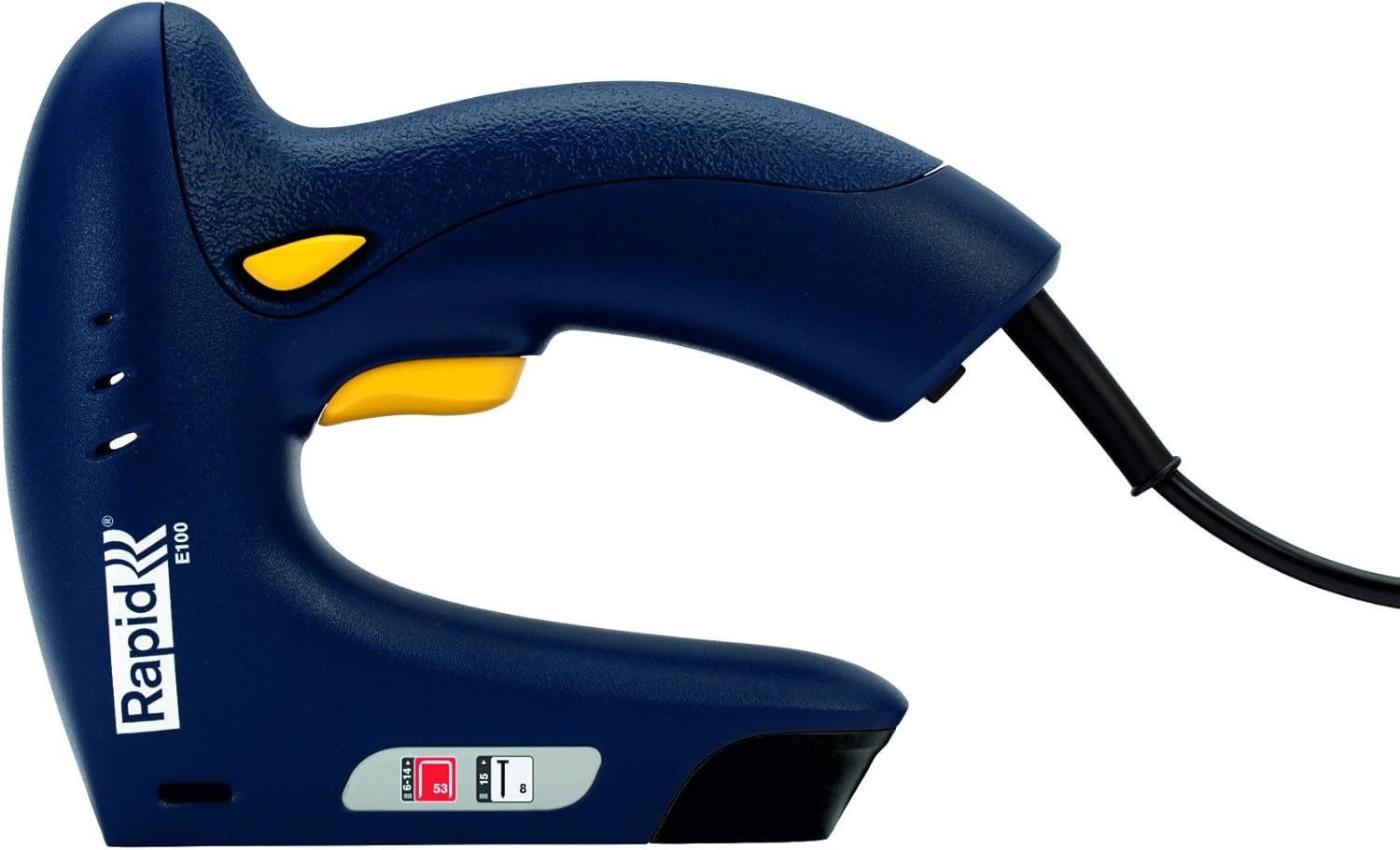 Rapid Elektro-Tacker E100 Elektrotacker für Klammern und Nägel Tackerpistole, (1 tlg), Typ 53 (6–14 mm) und Nägel Typ 8 (15 mm)-Holz, Stoff, Karton & Papier