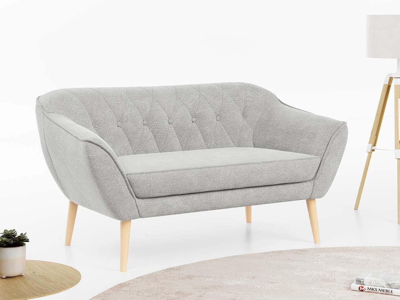 MKS MÖBEL Sofa PIRS-2 Sitzer, Skandinavischer Stil, Gesteppte Polsterung, Holzbeine