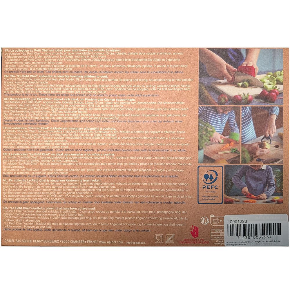 Opinel Kinderkochmesser LE PETIT CHEF Kinder Küchen-Set 3 teilig - Grün, abgerundete Klinge, Fingerschutz