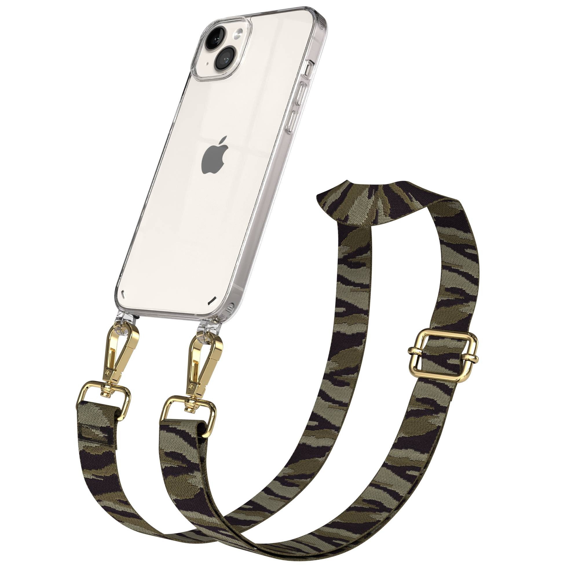 EAZY CASE Handykette Umhängeband für Apple iPhone 14 Plus 6,7 Zoll, Handy Camouflage Necklace Hülle Case zum Umhängen Grün