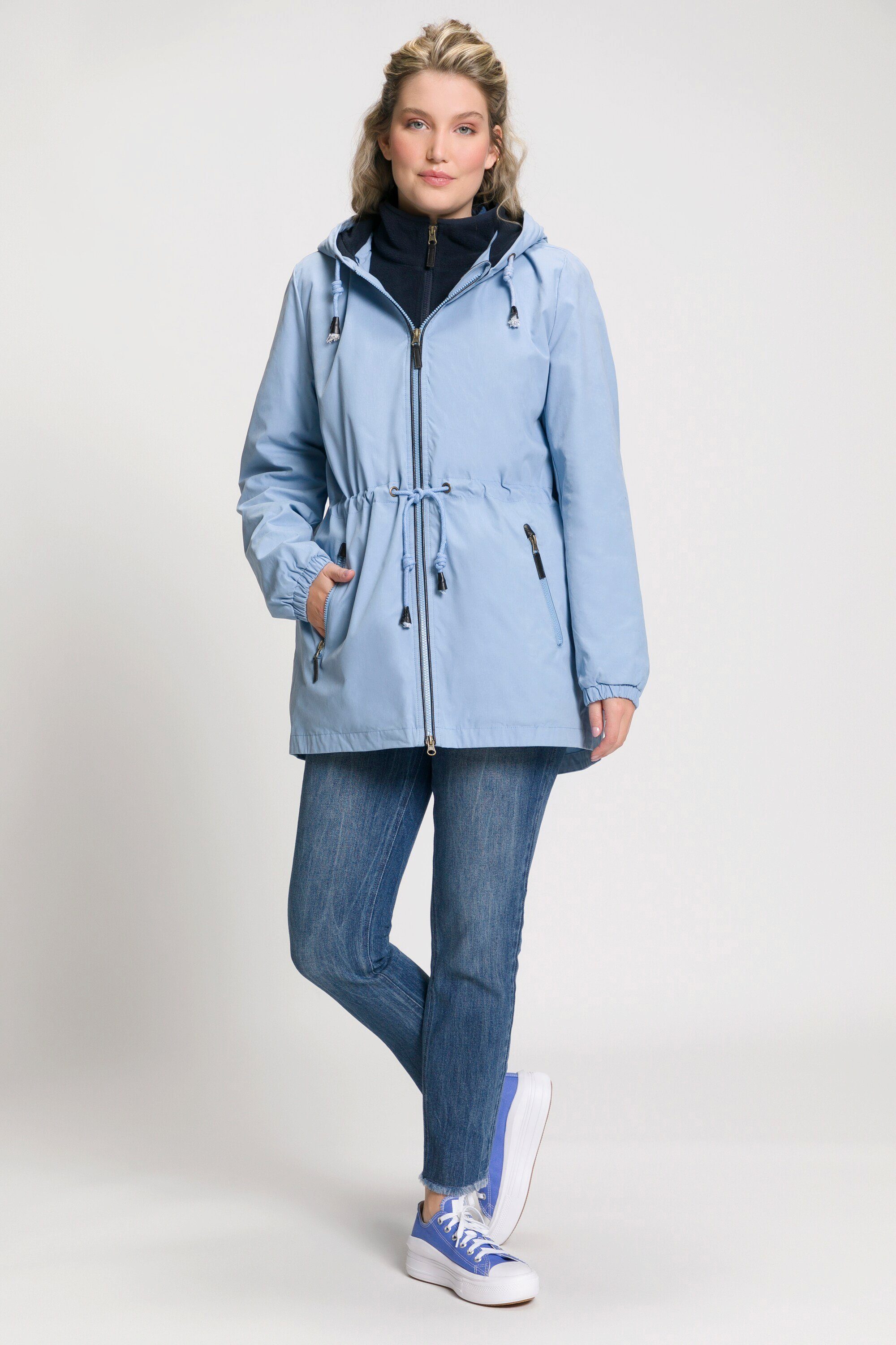 Ulla Popken 2-in1-Jacke wasserabweisend blau HYPRAR mit helles Parka Fleeceweste