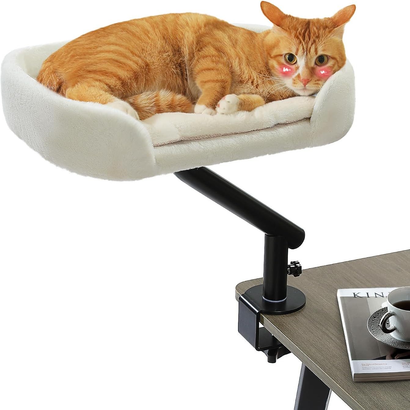 Purpurra Tierbett Katzen-Schreibtischbett, Katzen-Hängematte für Tisch, bis 15 KG, 360° Drehung, verstellbar von Purpurra