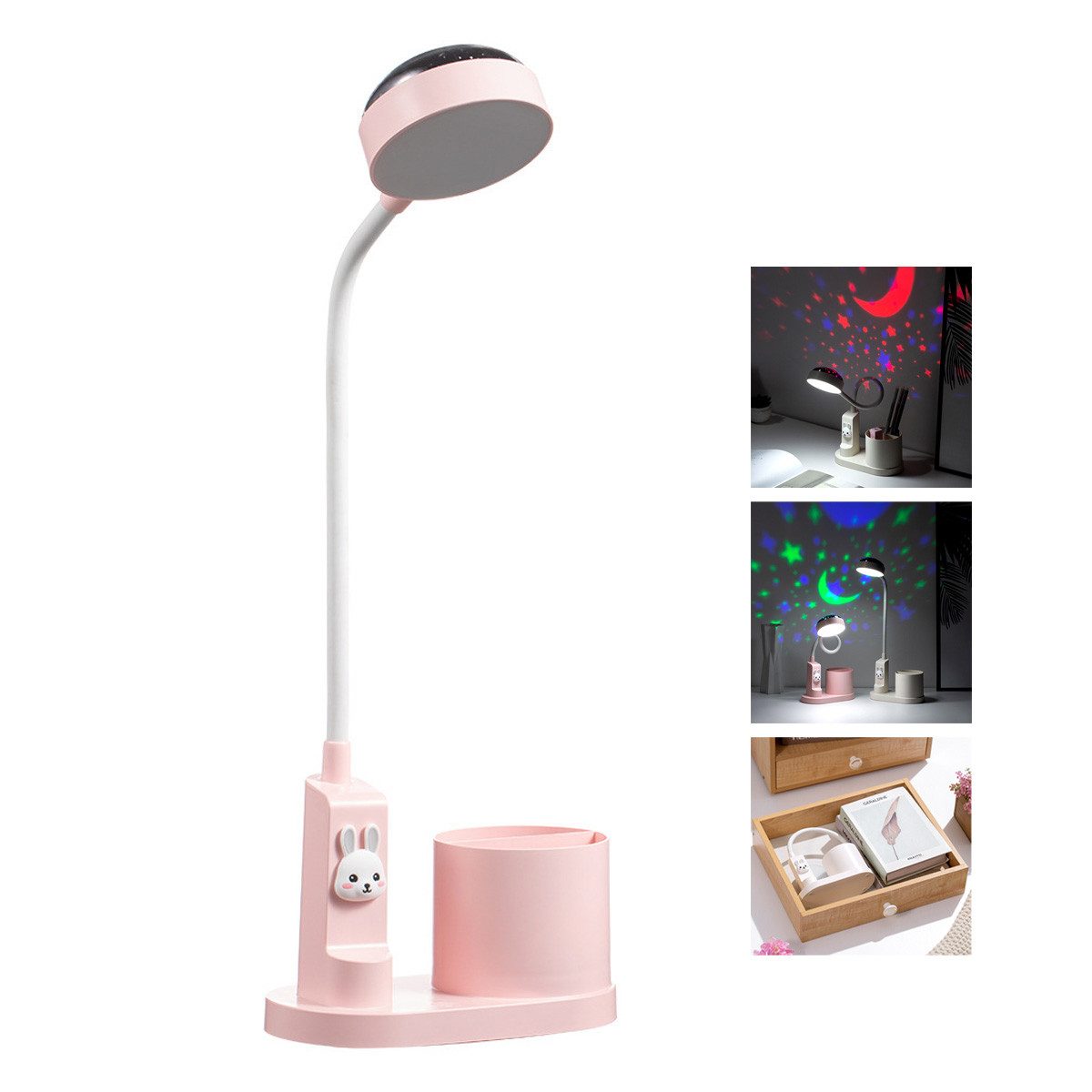 Novzep LED Nachtlicht LED-Stifthalterleuchte Schreibtischlampe,Kinder Nachttischlampe, mit dimmbare Projektion verstellbarer Lichtmast