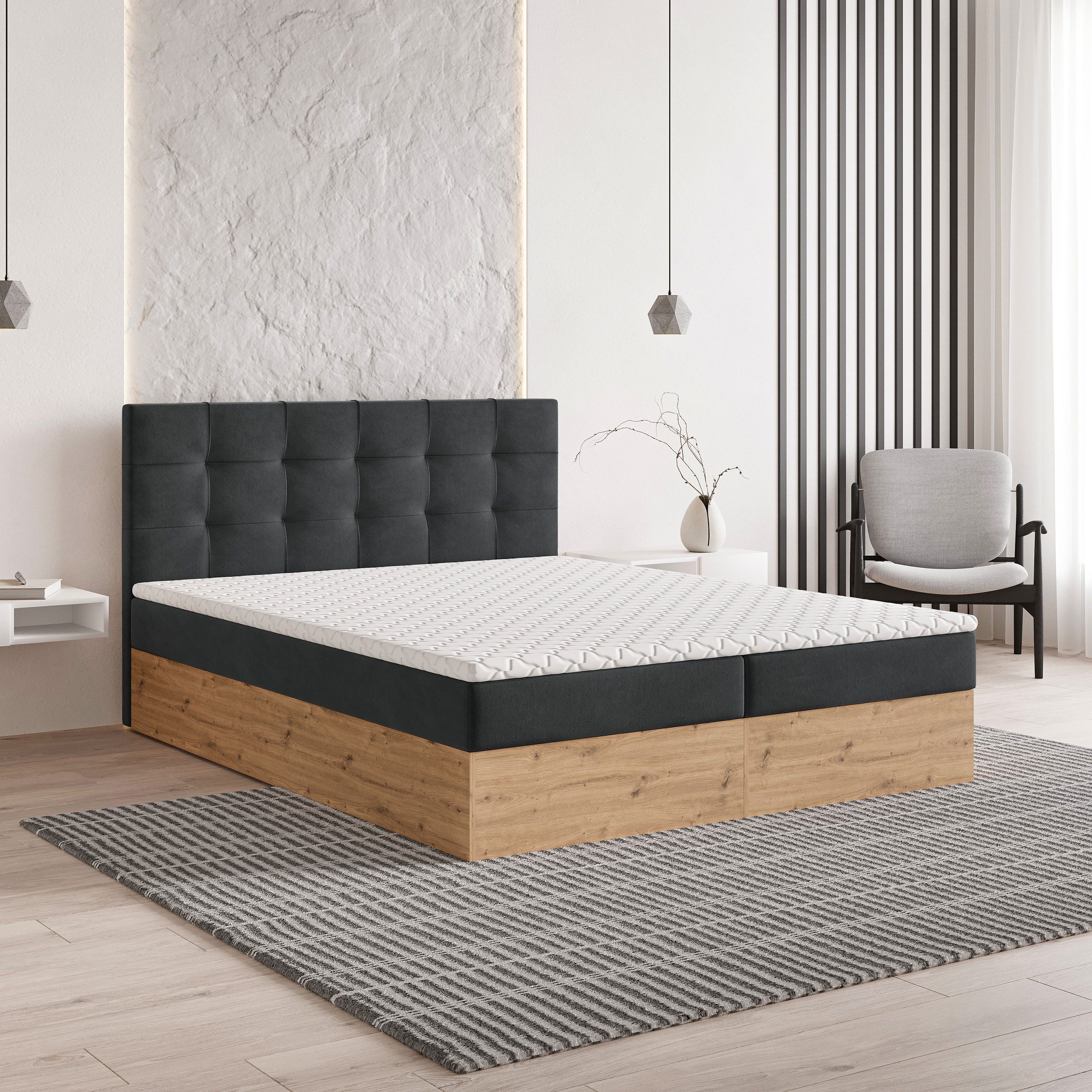 Masseno Boxbett MOLVEN 140x200 cm mit Bonell Matratze und Topper