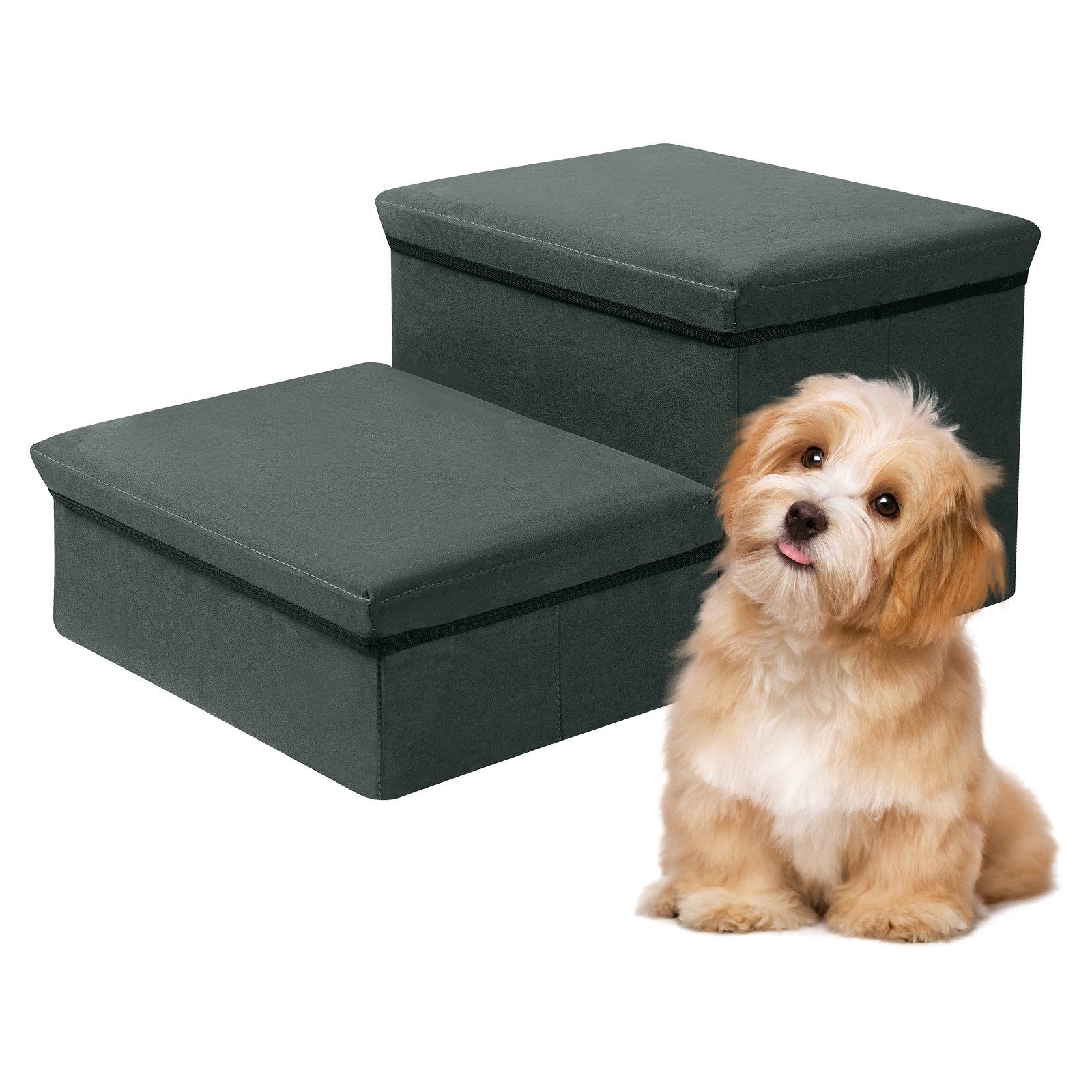 JOYOLEDER Haustiertreppe 2 Stufen, Faltbare Tiertreppe Katzentreppe Hundetreppe, Grau, (42 x 64 x 32 cm)