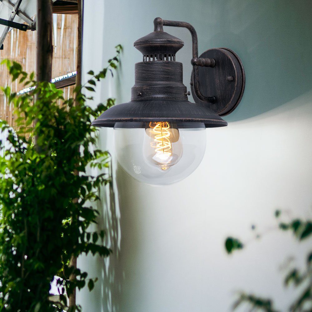 etc-shop Außen-Wandleuchte, Leuchtmittel inklusive, Außen Fassaden Vintage Laterne Lampe im Wand rostfarben Beleuchtung Warmweiß