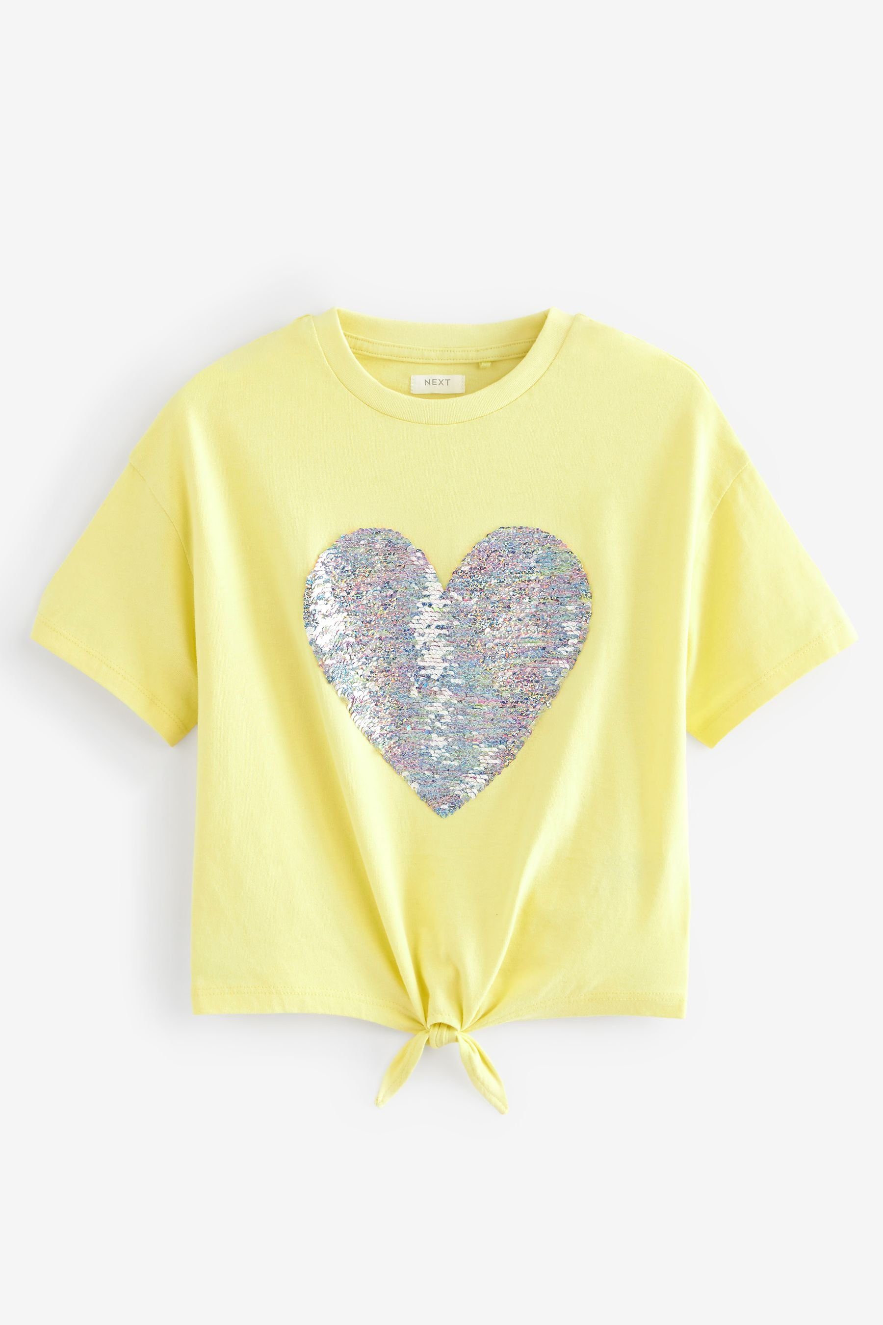 Heart mit T-Shirt Next T-Shirt (1-tlg) Yellow glänzendem Paillettenherz