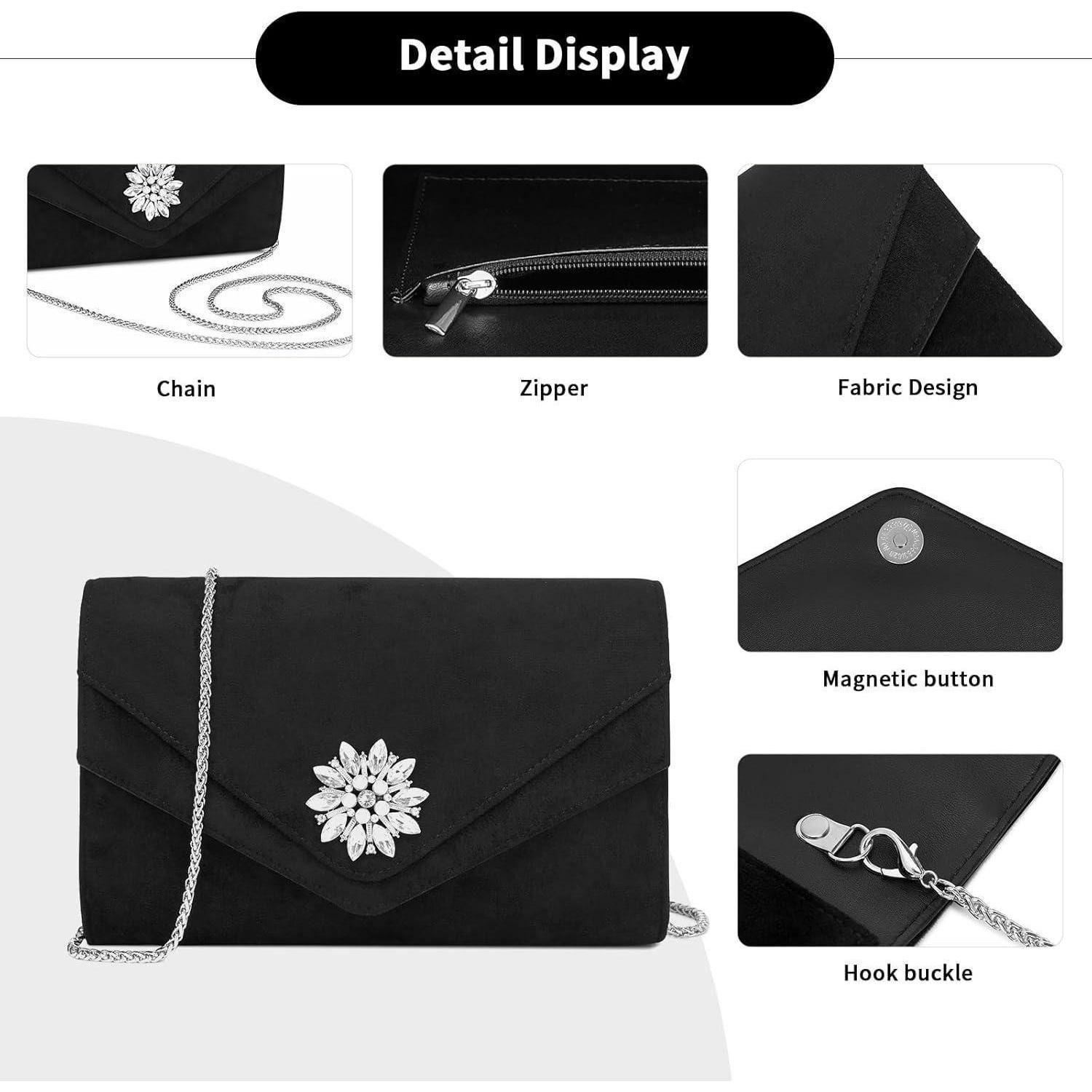 LuxusKollektion Clutch Clutch Damen Wildlederoptik Leichtgewicht Hochzeiten 2-1 Schwarz