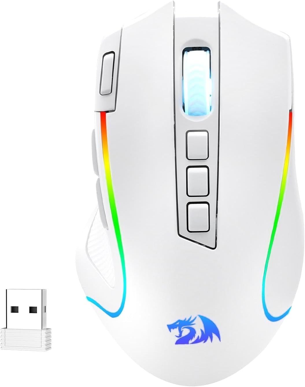 Redragon M612 Maus, RGB, 2,4 GHz/Bluetooth/Kabelgebunden, 8000 DPI Gaming-Maus (Bluetooth, Funk, kabelgebunden, 9 Programmierbare Tasten, Schnellfeuer, 3-Modus-Verbindung)