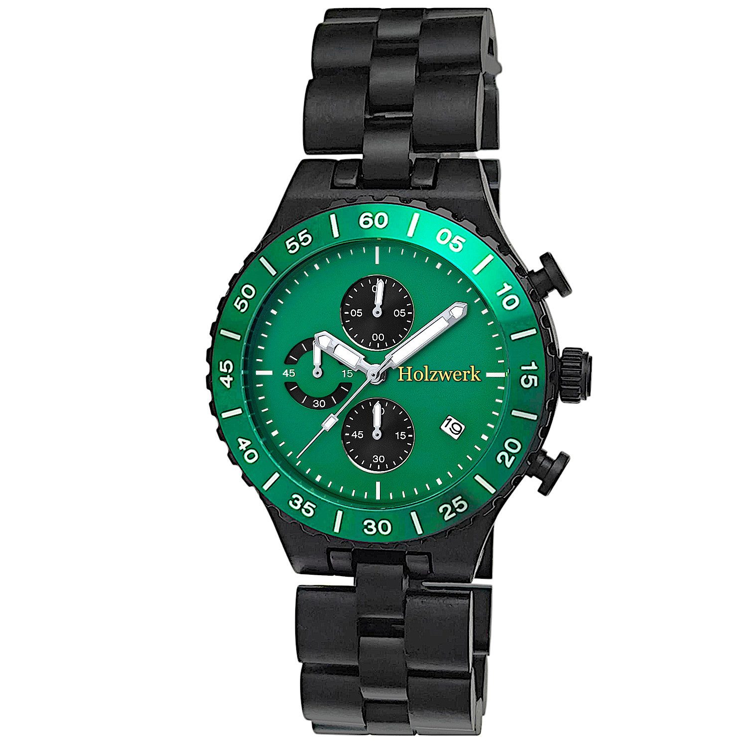 Holzwerk Chronograph Herren Holz Armband Uhr mit Datum, (Inklusive Armbandkürzer), Holz Unikate, ideal auch als Geschenk, Quarzwerk