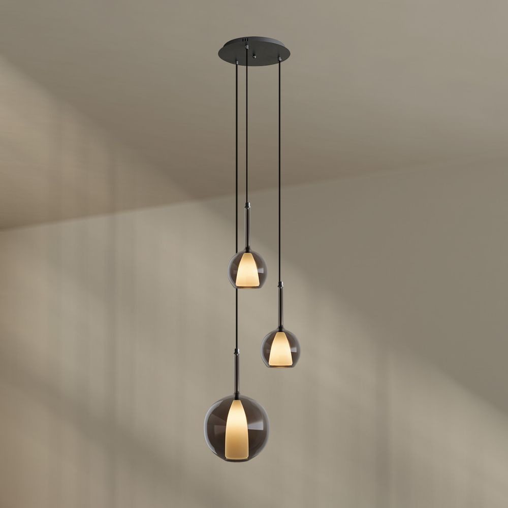 s.luce Pendelleuchte Belluna Galerieleuchte 3-flammig Ø 40cm Baldachin Rauch