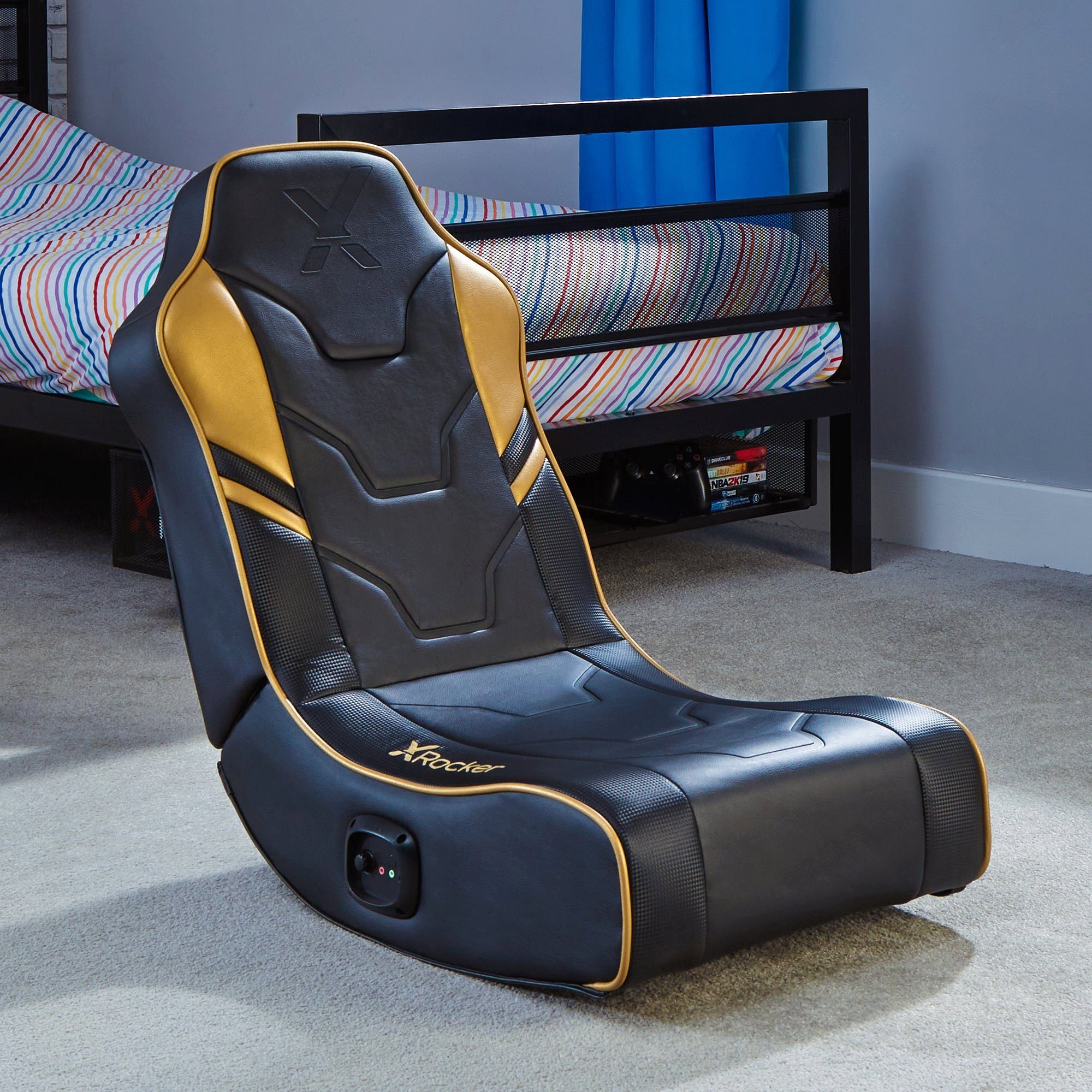 X Rocker Kindersessel Shadow 2.0 Floor Rocker Gaming Sessel mit 2.0 Audiosystem, für Kinder, für Jugendliche, für Teenager Gold