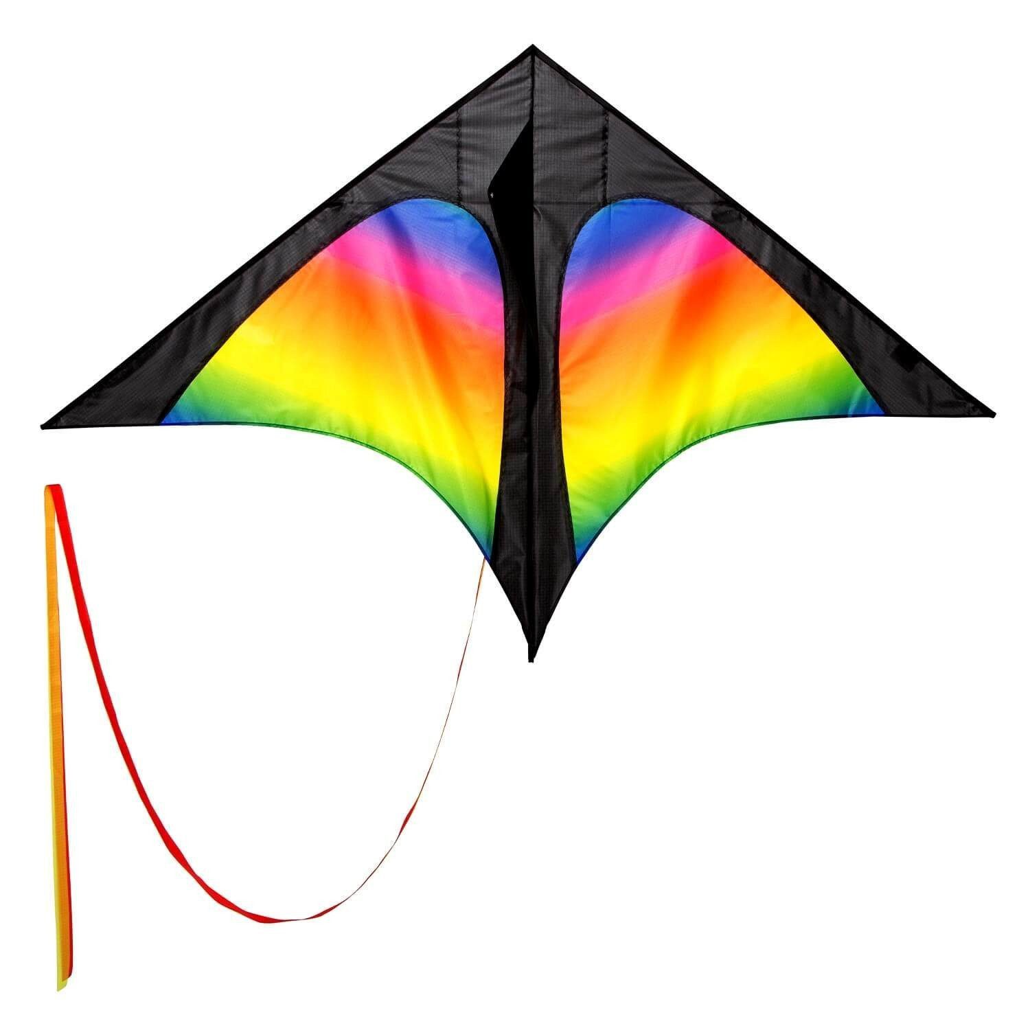 Wolkenstürmer Flug-Drache Kinderdrachen Rainbow - Delta Drachen 155 cm, (Bunter Regenbogen Drachen für Kinder - Outdoor Spielzeug, 1-tlg), Ready to Fly Kite for Children - Einleiner ab 6 Jahren
