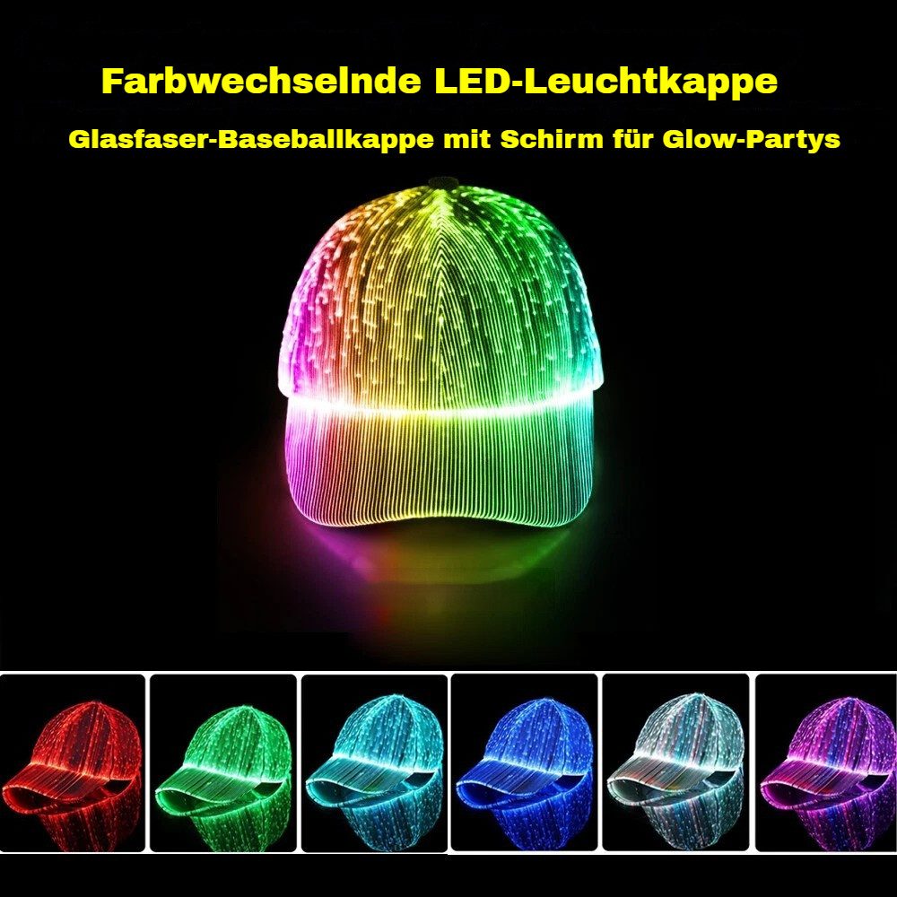 VIVIHEYDAY Partyanzug Farbblinkende Baseballkappe, Leichte LED-Leuchtkappe, USB-Aufladung, 7 Farben für Party Festival-Dekoration