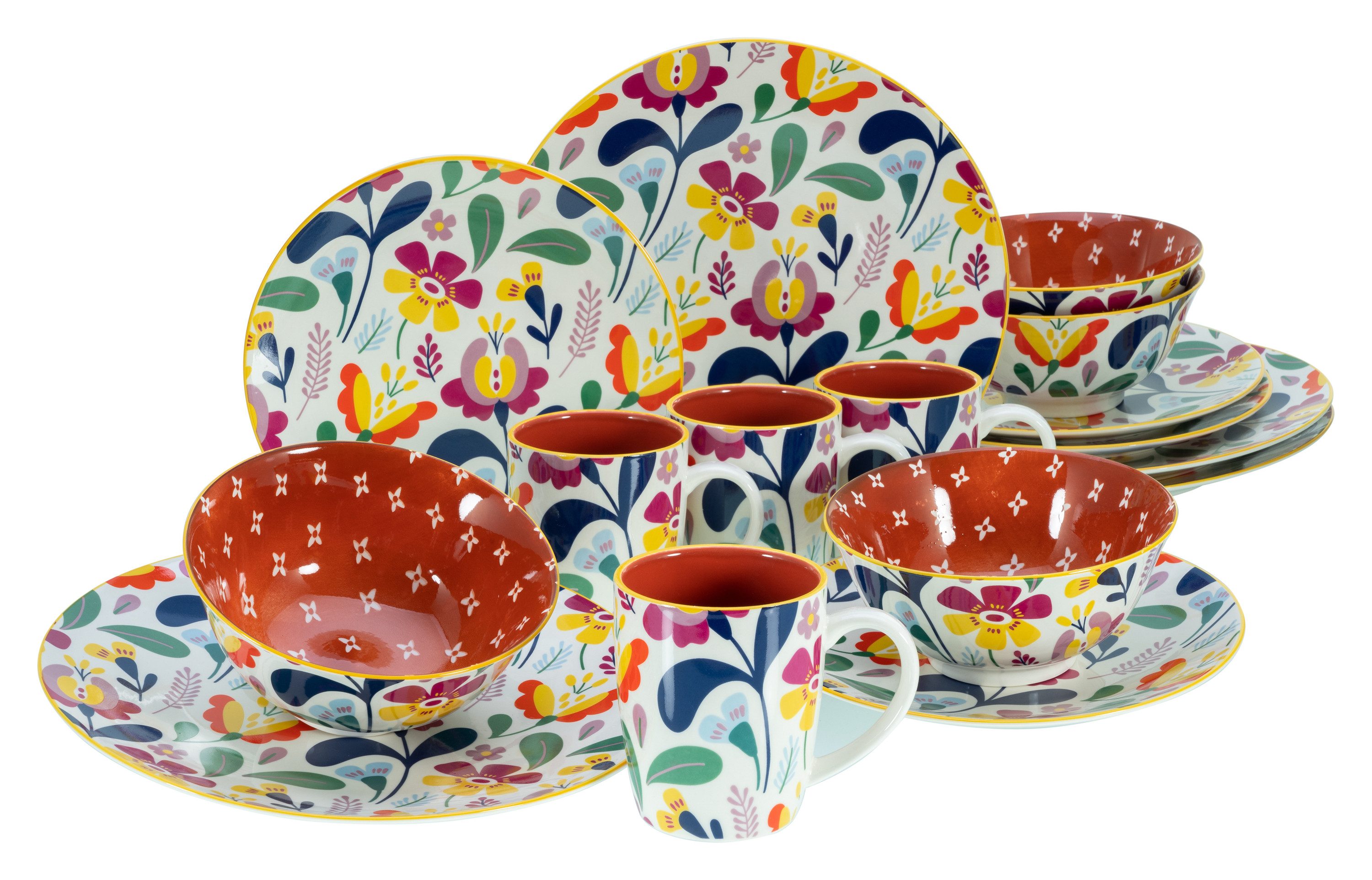 CreaTable Kombiservice Folklore Bunt (16-tlg), 4 Personen, Steinzeug