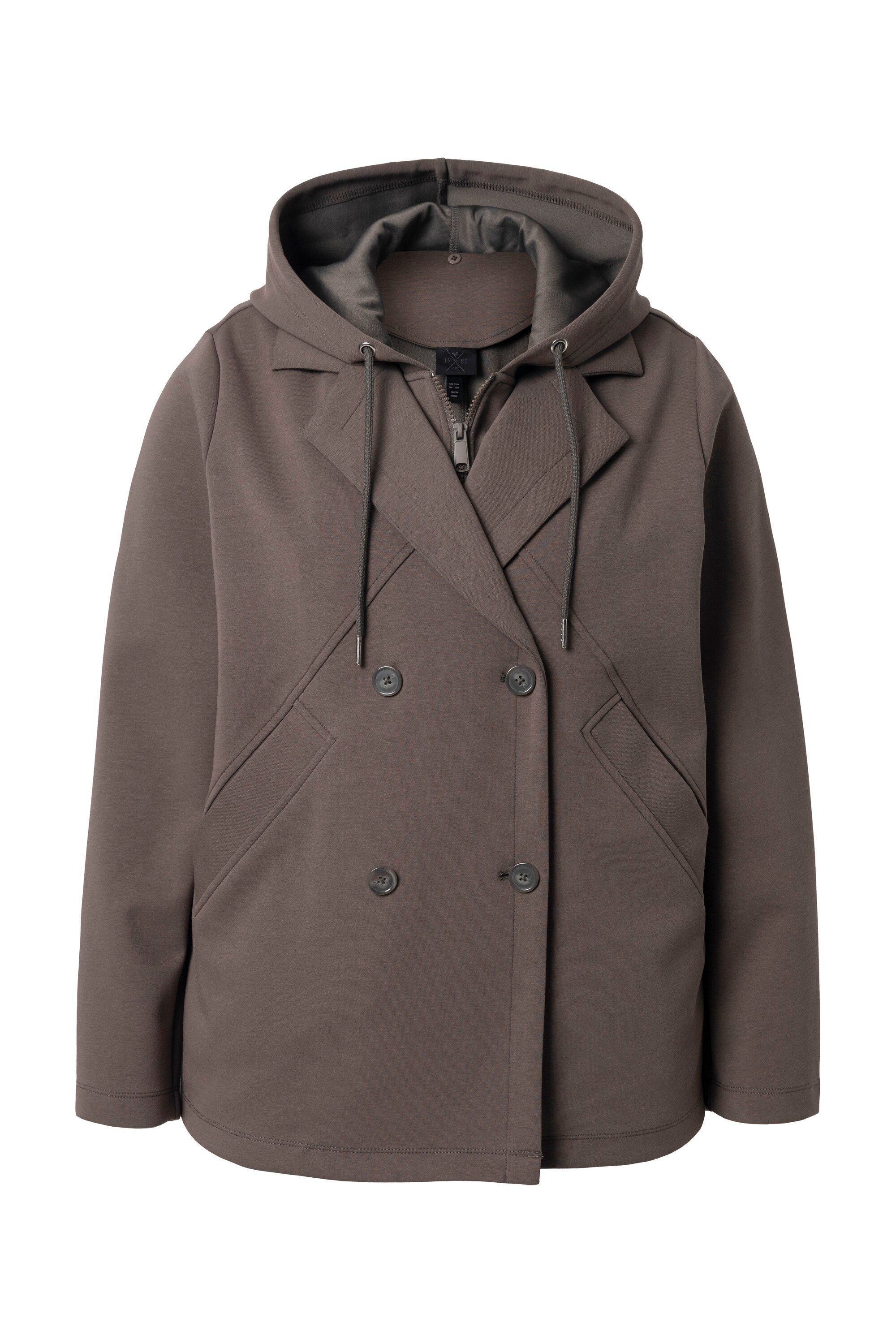 Ulla Popken Sommerjacke Scuba-Jacke Reverskragen Kapuze A-Linie günstig online kaufen