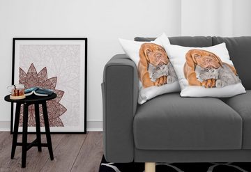 Kissenbezüge Modern Accent Doppelseitiger Digitaldruck, Abakuhaus (2 Stück), Hund und Katze Sad Bordeaux und Kitten