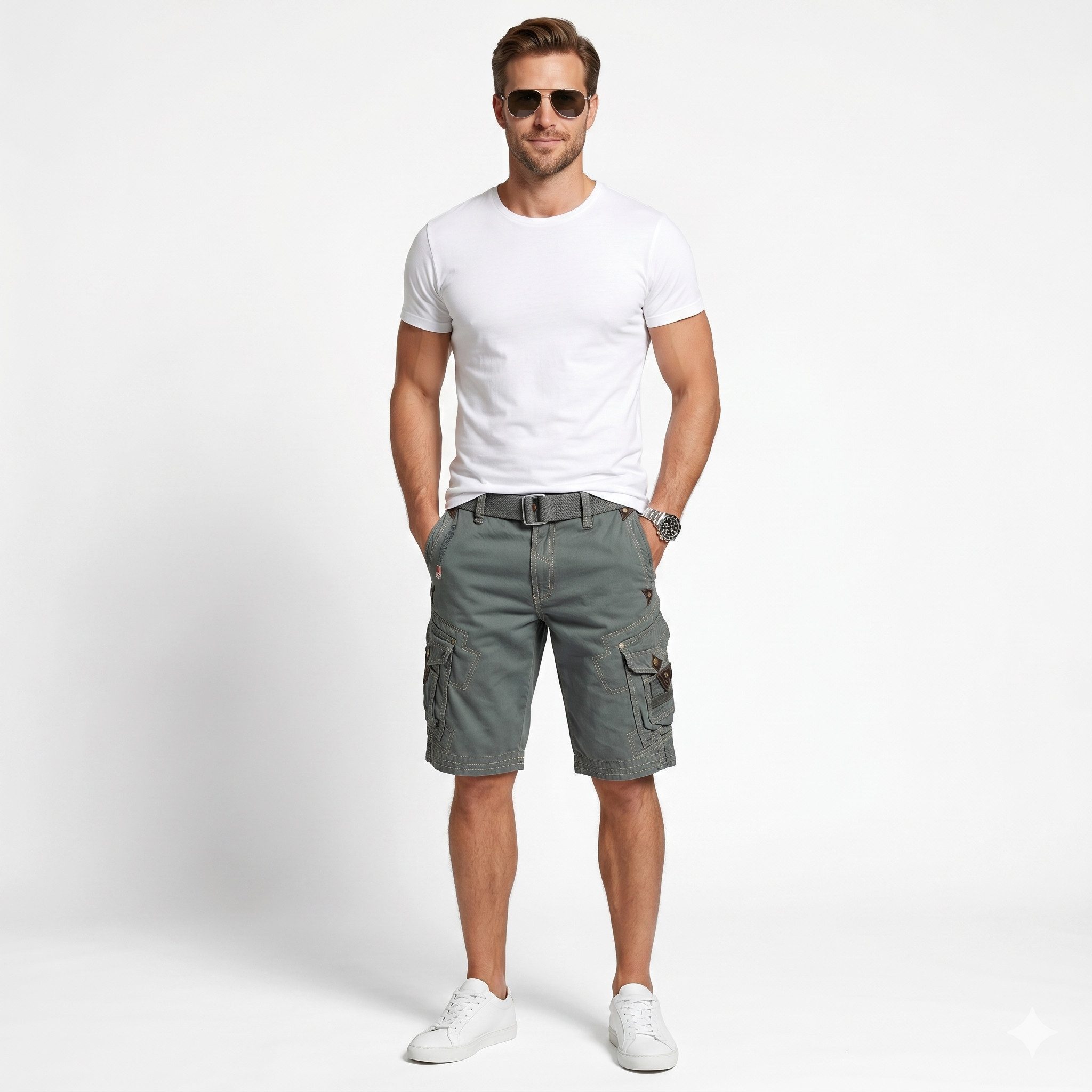 Geographical Norway Cargoshorts Herren kurze Hose PEANUT Blau (1-tlg) Mit Gürtel