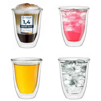 Creano Teeglas Creano doppelwandige Gläser 400ml „DG-V“, 4er Set, Thermoglas doppelwa, Borosilikatglas, 4 Gläser