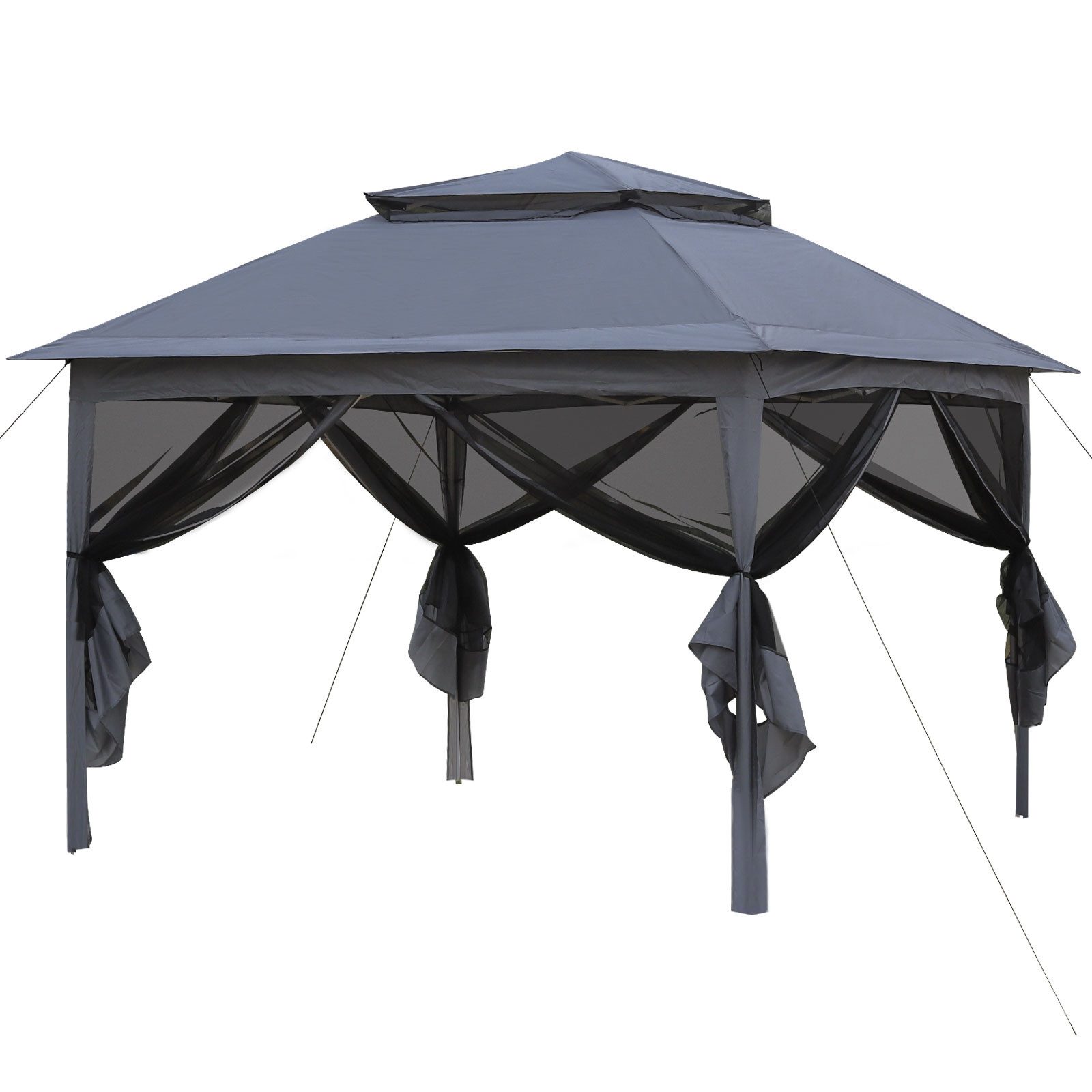 CLIPOP Pavillon 3x3M Doppeldach-Pavillon, Pop-Up-Sonnenschutz Zelt mit 4 Seitenteilen Gartenzelt