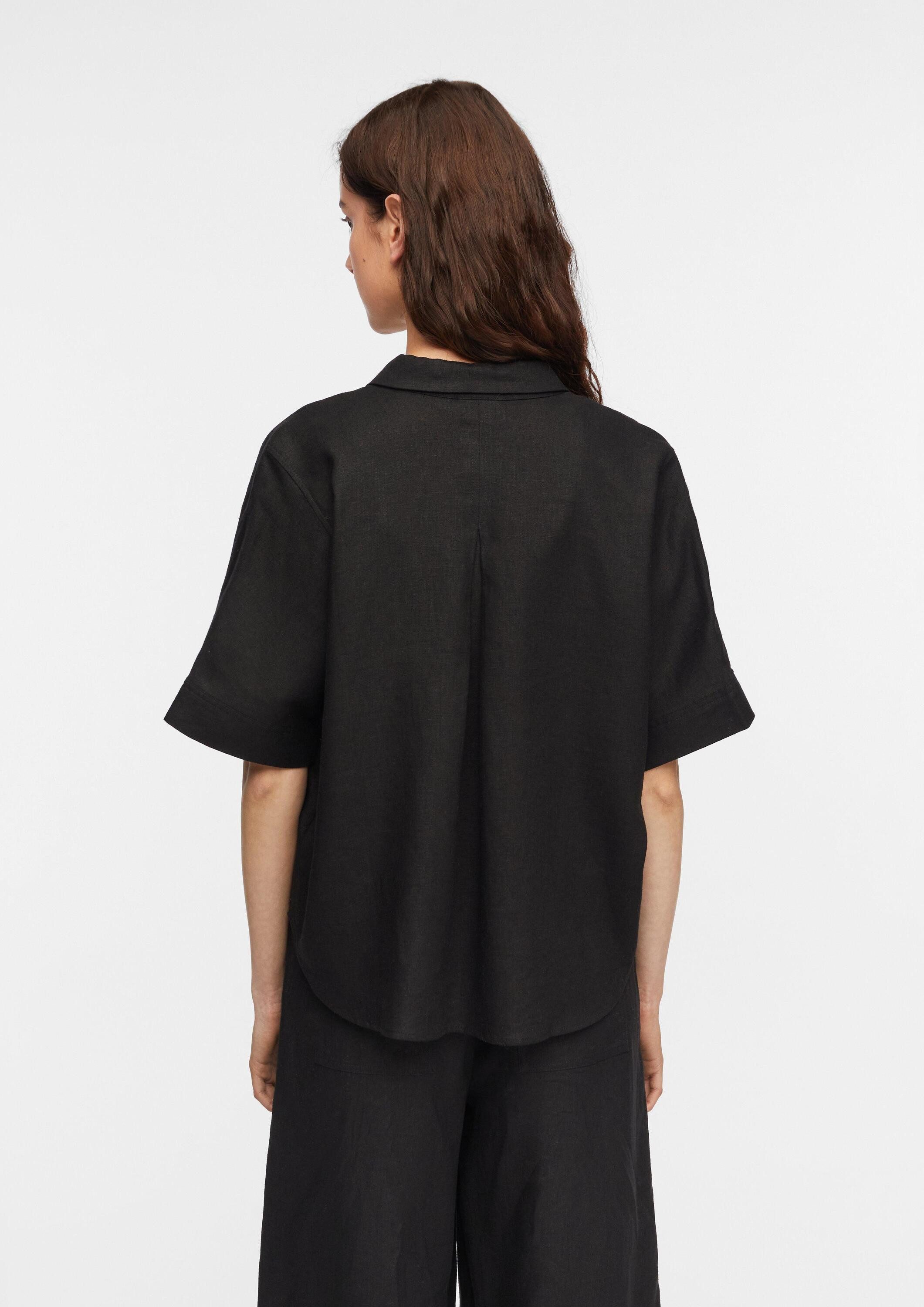 comma Kurzarmbluse Bluse Oversized Kurzarmhemdbluse aus Leinenmix