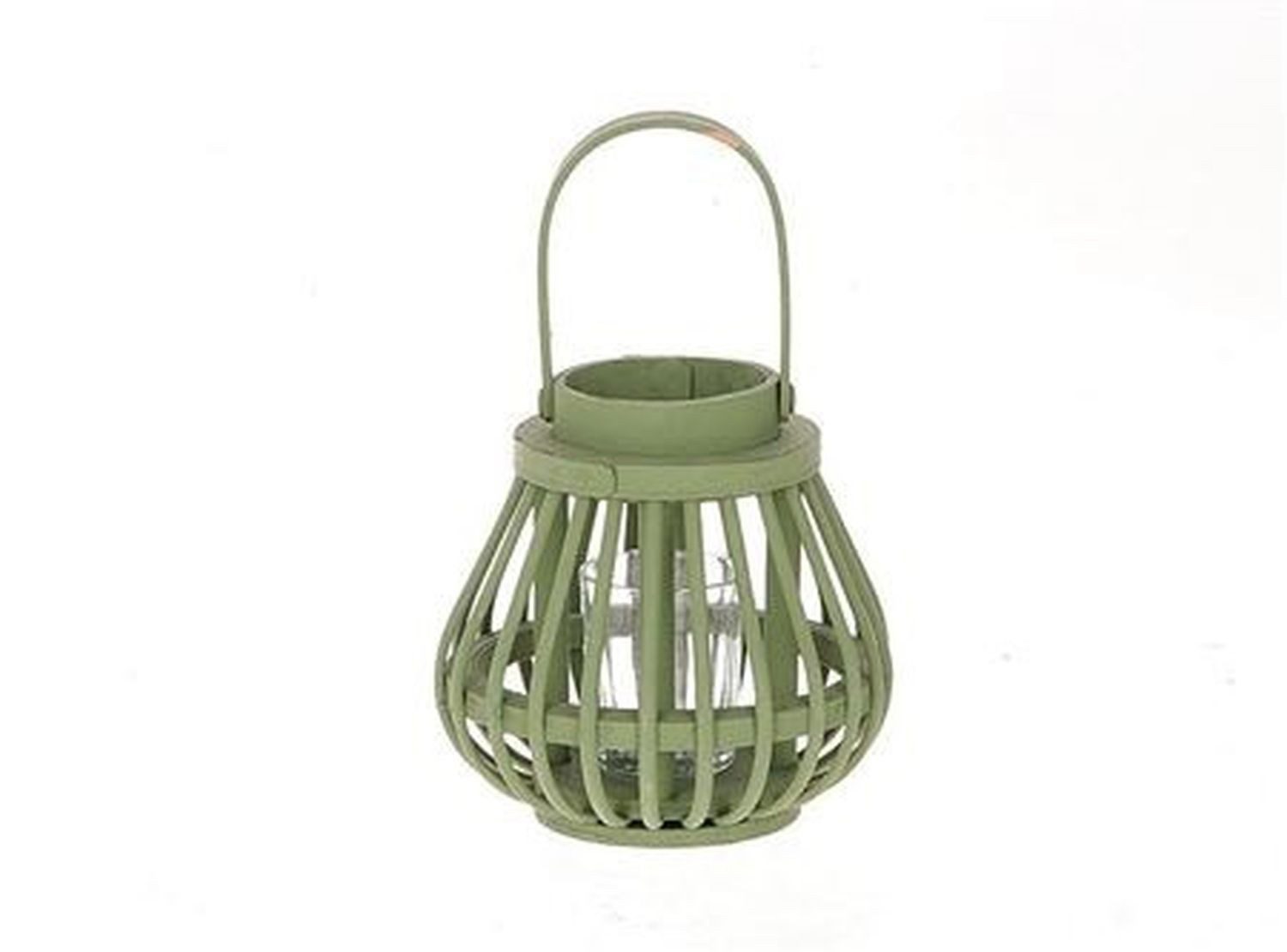 INNA-Glas Windlicht Windlichthalter CHARITHRA mit Henkel, Glaseinsatz, grün, 15cm, Ø15,5cm