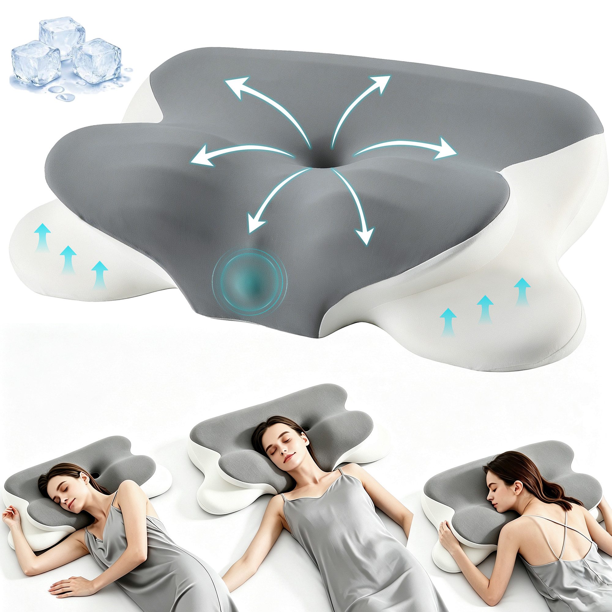 ibettertec Nackenstützkissen Nackenkissen Kopfkissen, Memory Foam Kissen, Stabile Nackenstütze, Füllung: Memory- & Polyetherschaum, Seitenschläfer, Bauchschläfer, Rückenschläfer, Ergonomisches Kissen mit individueller Höhenanpassung, Kühlendes Nackenstützkissen, 4D-Luftzirkulationsstruktur