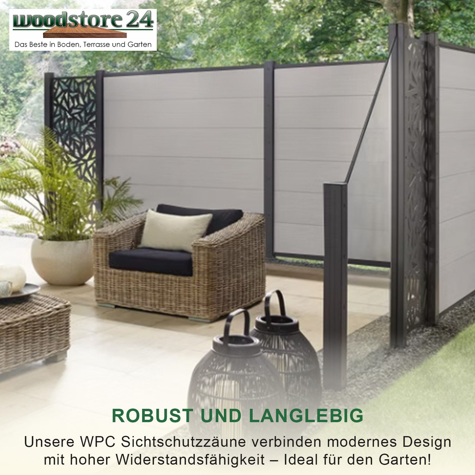 Woodstore24 Zaun WoodoZaun WPC Sichtschutzzaun gebürstete günstig online kaufen